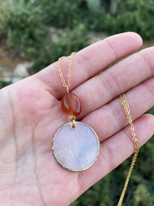 Natural Shell and Carnelian Gold Necklace