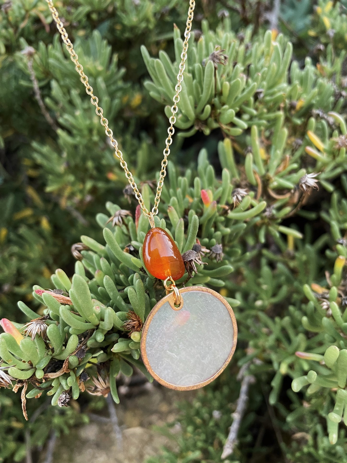 Natural Shell and Carnelian Gold Necklace