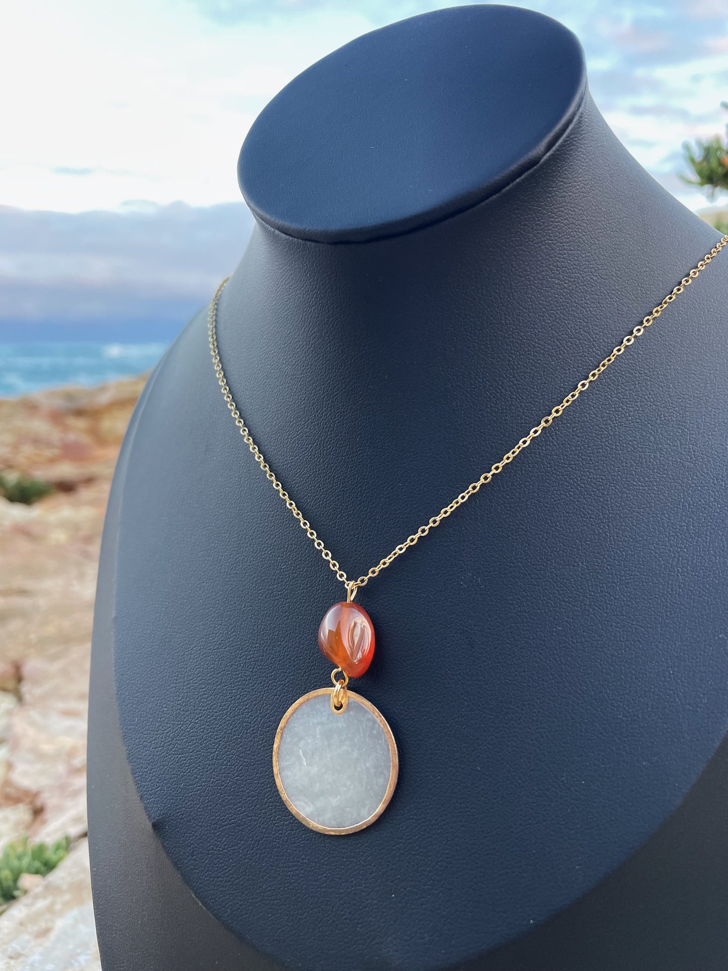 Natural Shell and Carnelian Gold Necklace