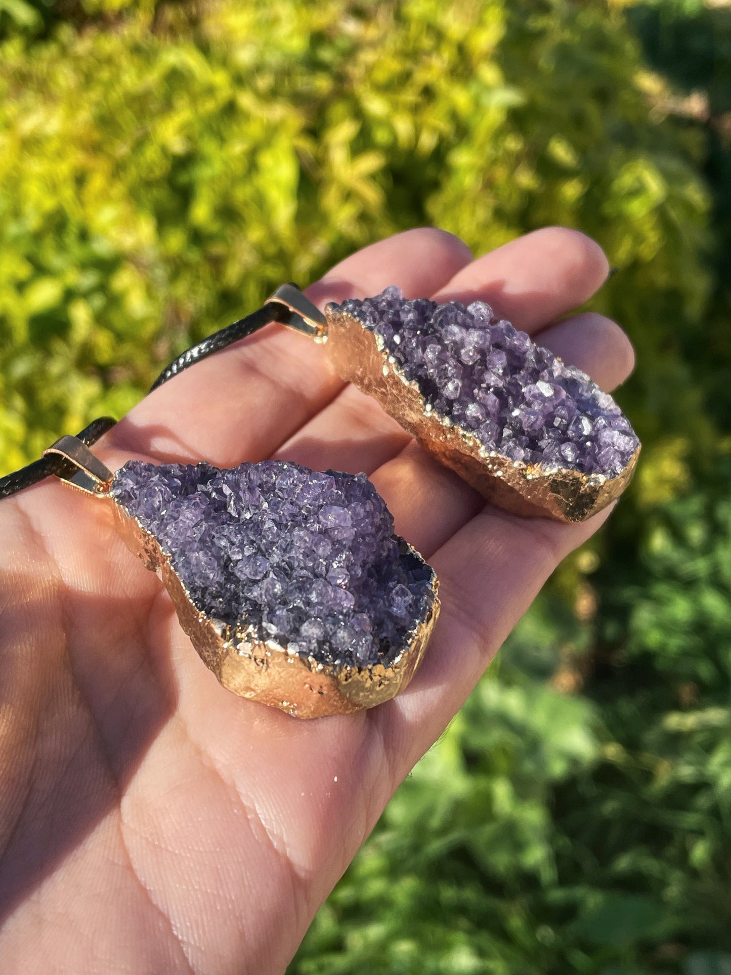 Amethyst Cluster Black Cord Necklace
