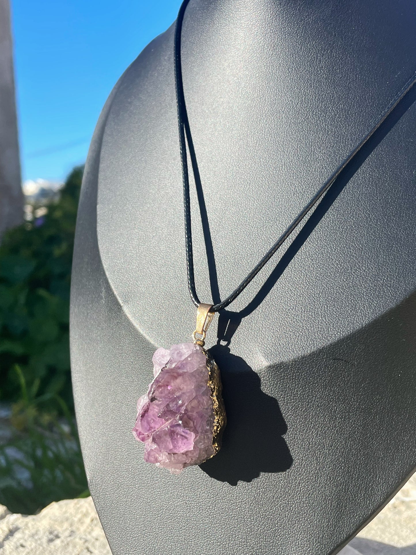 Amethyst Raw Black Cord Necklace