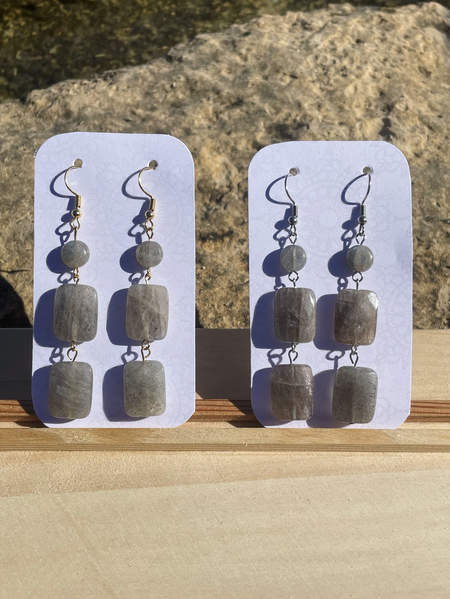Labradorite Silver, Gold Earrings, 3 Tier Mixed ︱ Repurposed