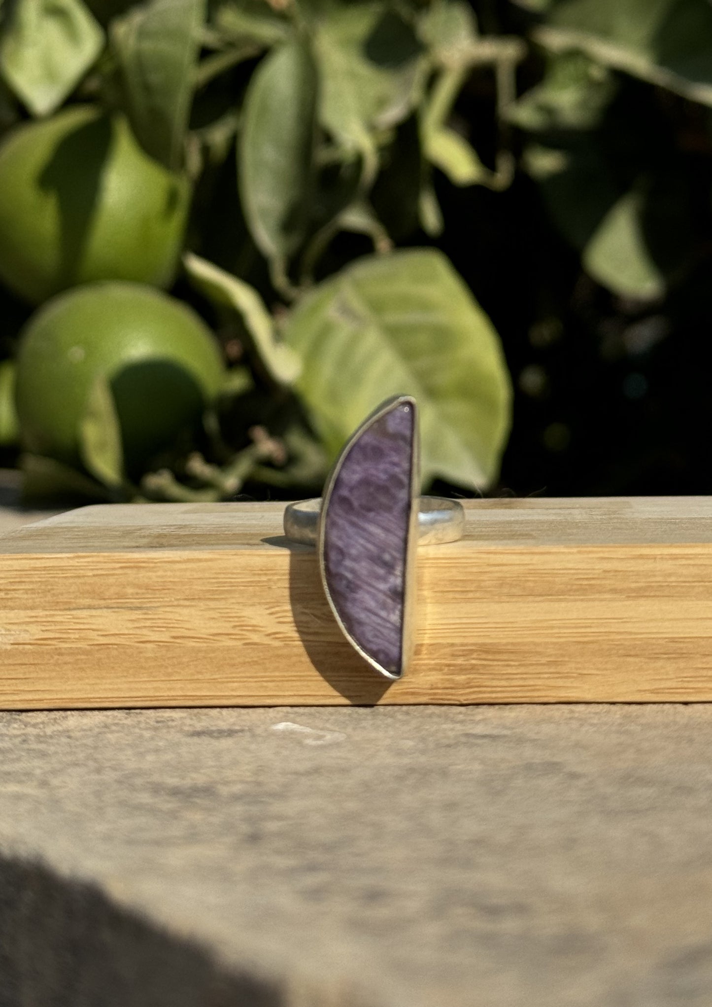 Charoite Moon Silver Ring