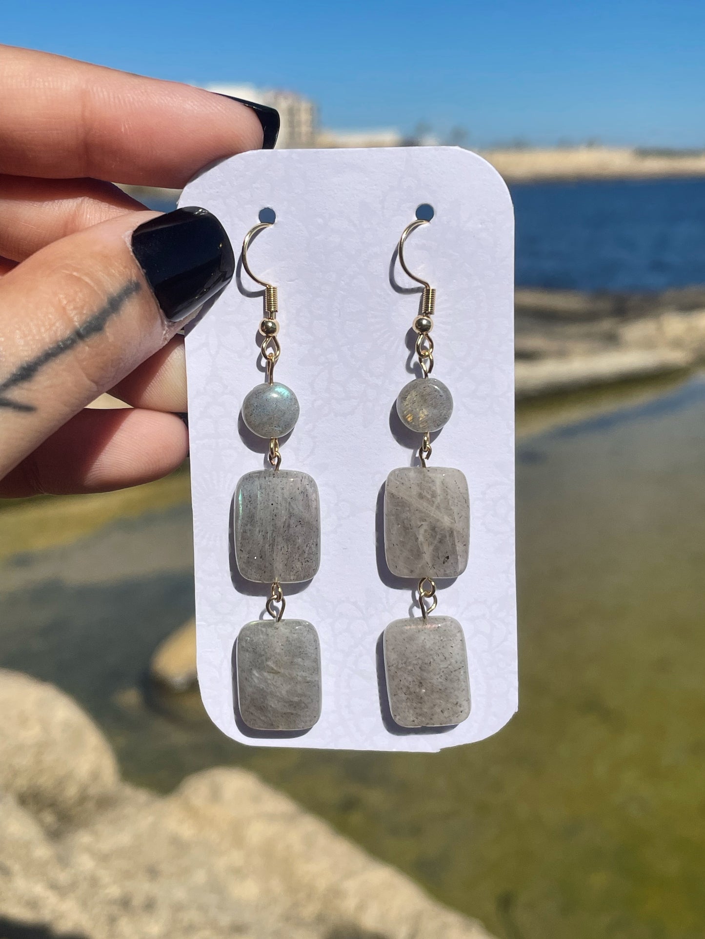 Labradorite Silver, Gold Earrings, 3 Tier Mixed ︱ Repurposed