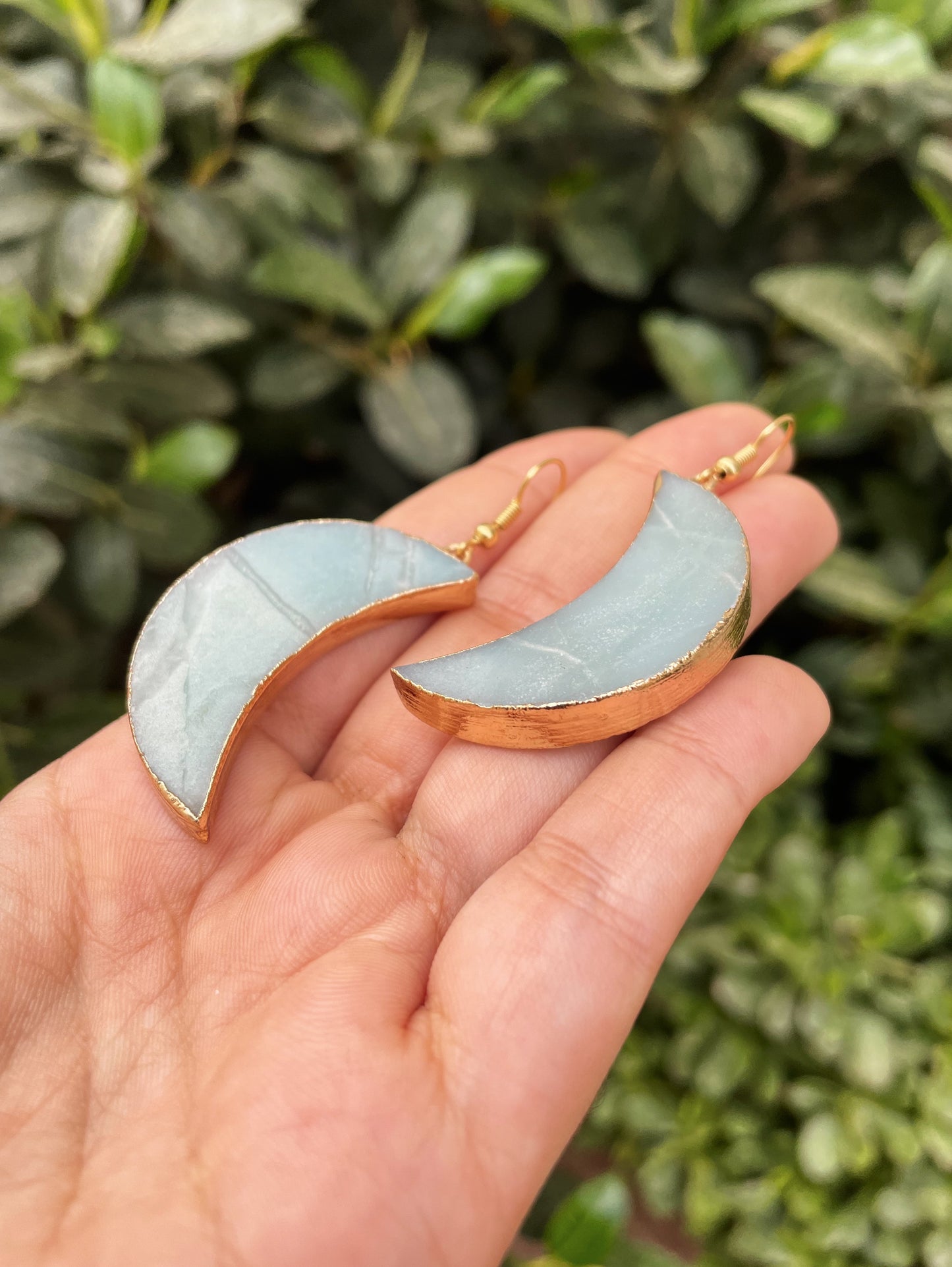 Agate Crescent Moon Gold Earrings