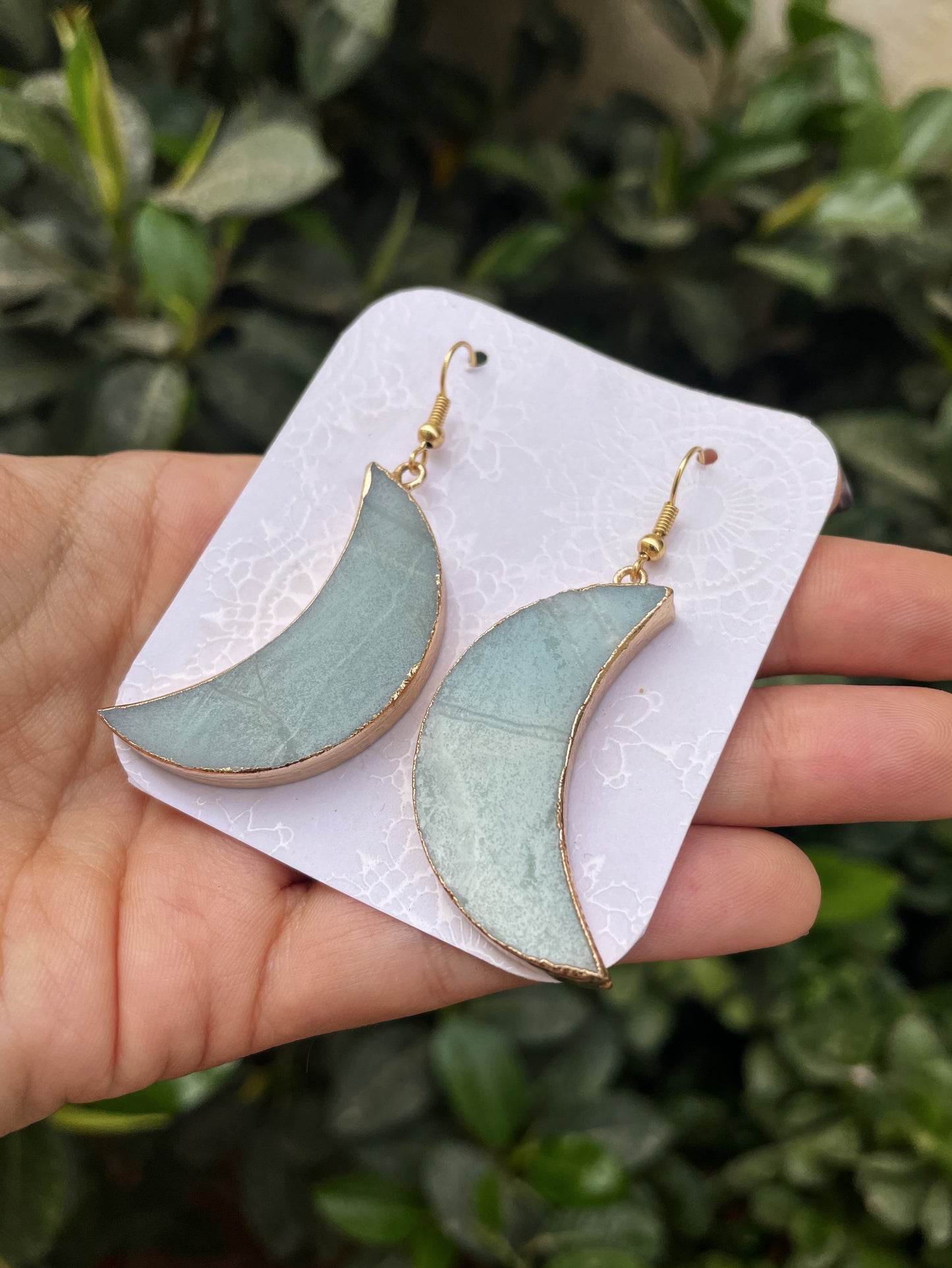 Agate Crescent Moon Gold Earrings