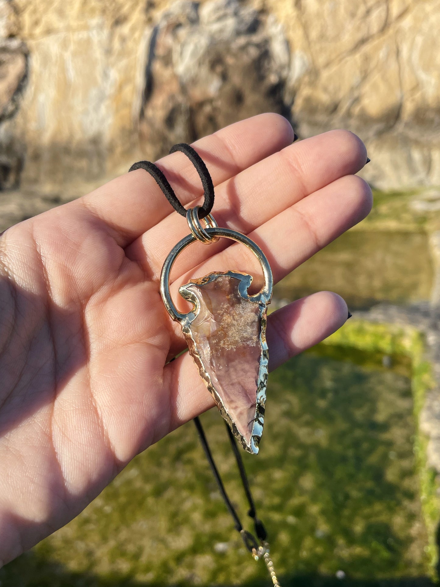 Fossil Arrowhead Black Cord Necklace