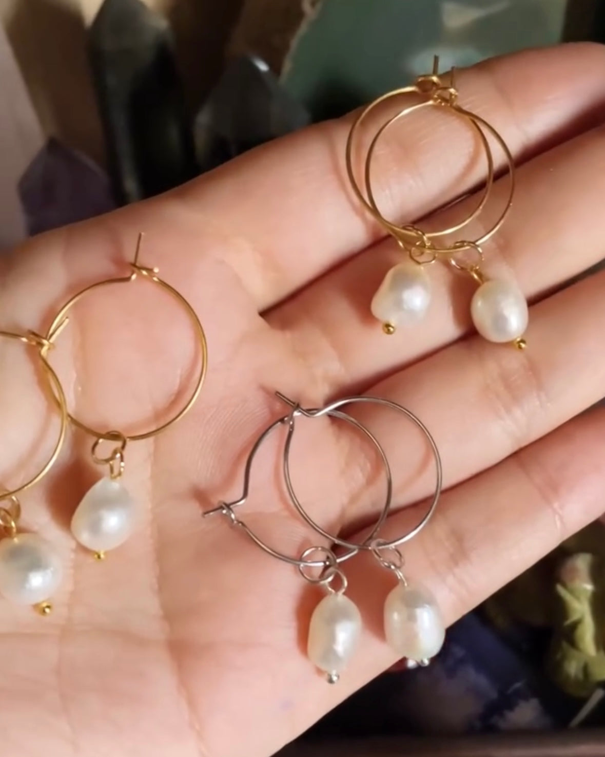 Mother of Pearl Hoop Gold or Silver Earrings