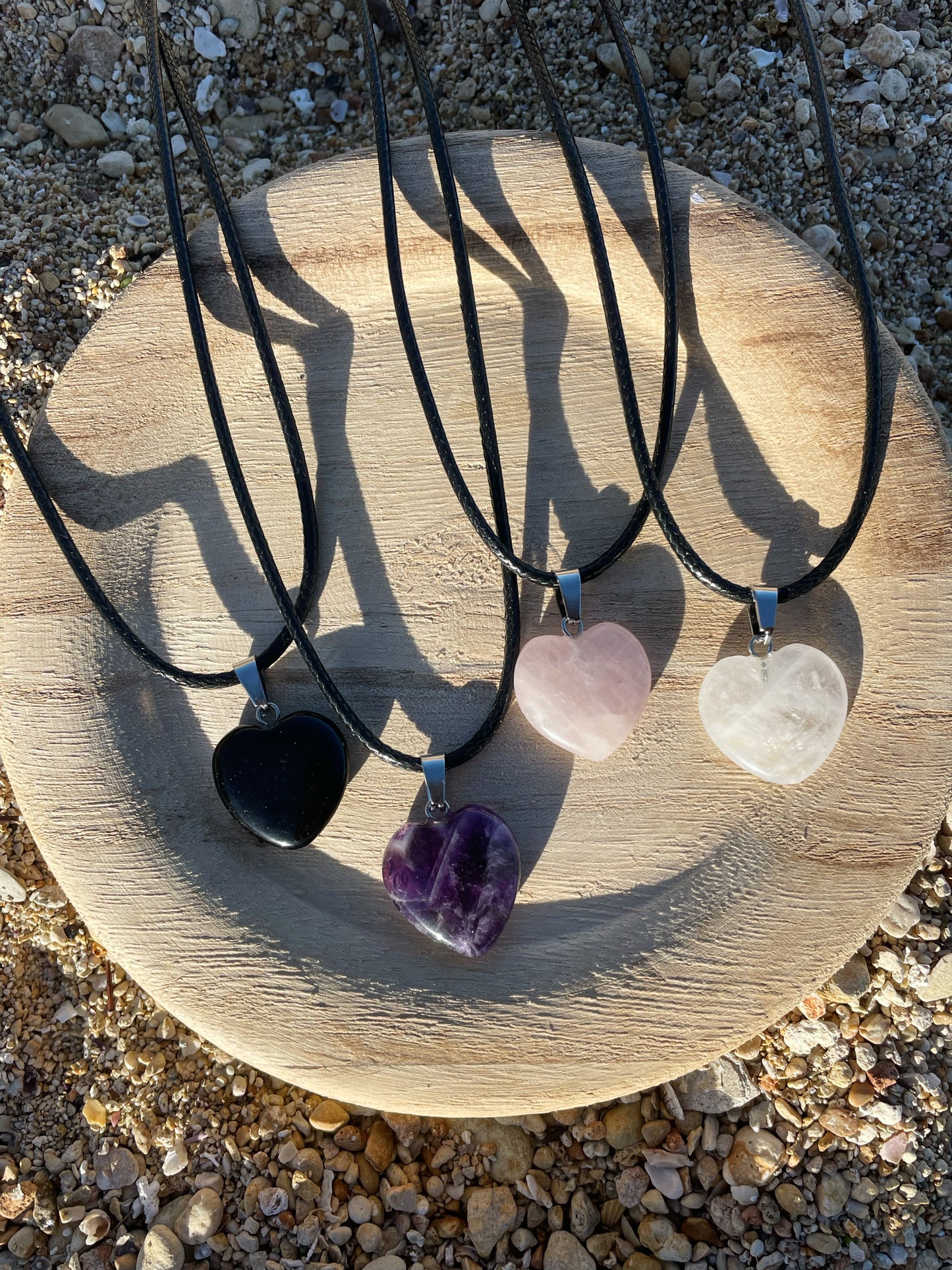 Black Onyx, Amethyst, Rose Quartz, Clear Quartz Heart Necklace