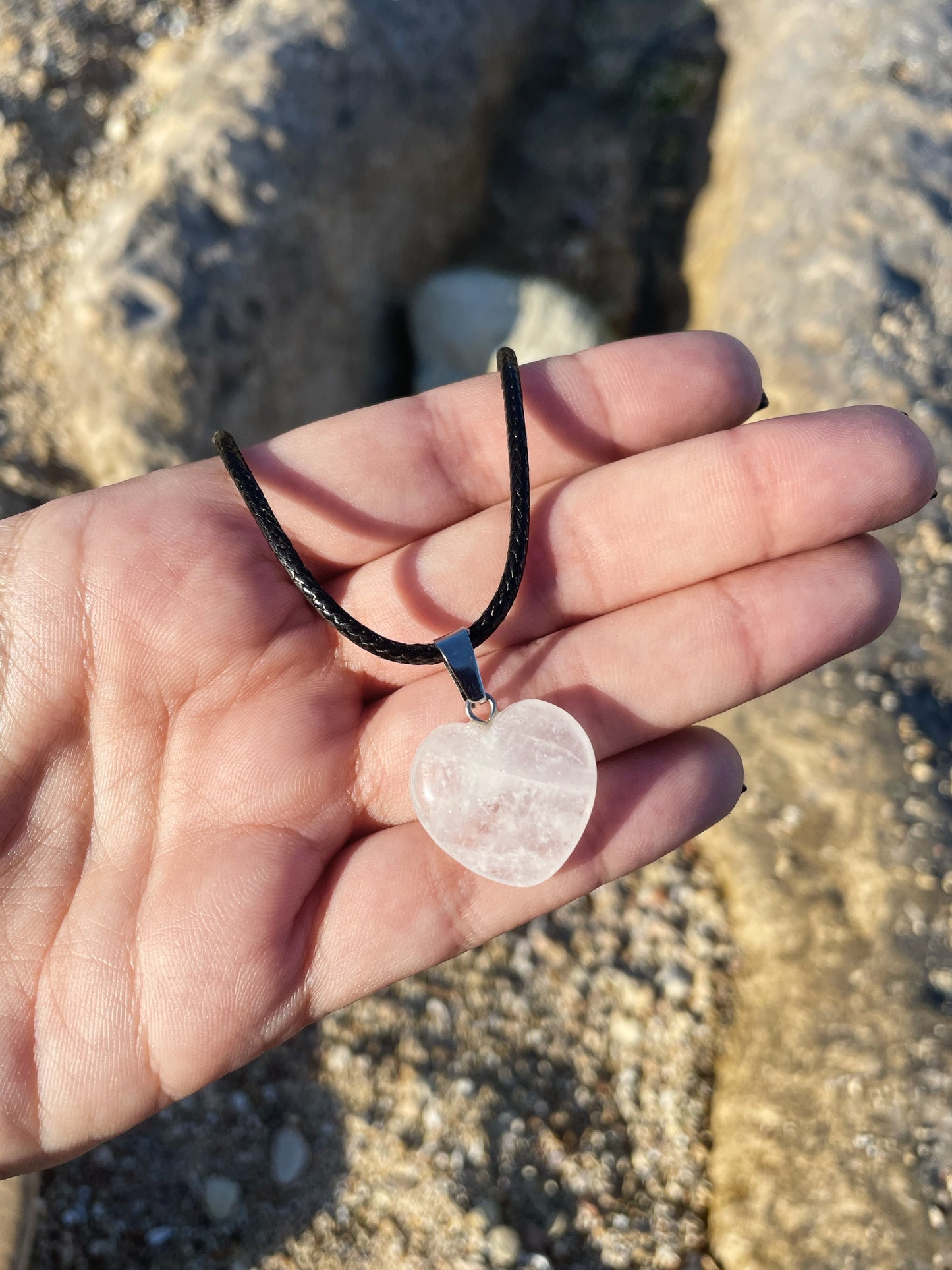 Black Onyx, Amethyst, Rose Quartz, Clear Quartz Heart Necklace