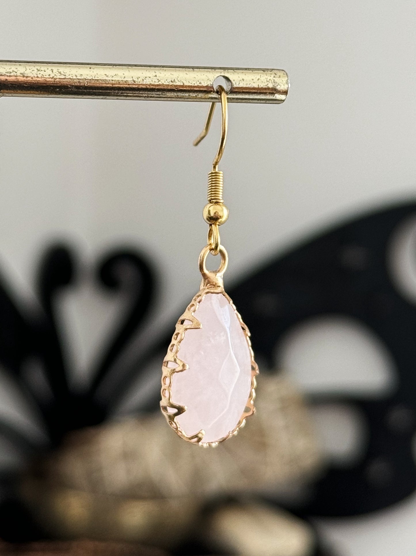 Rose Quartz Teardrop Gold Earrings