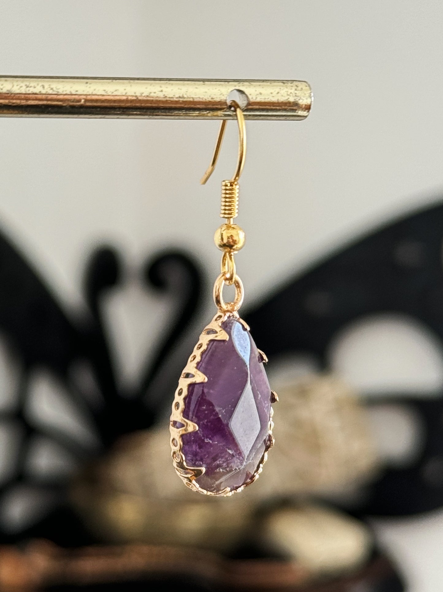 Amethyst Teardrop Gold Earrings