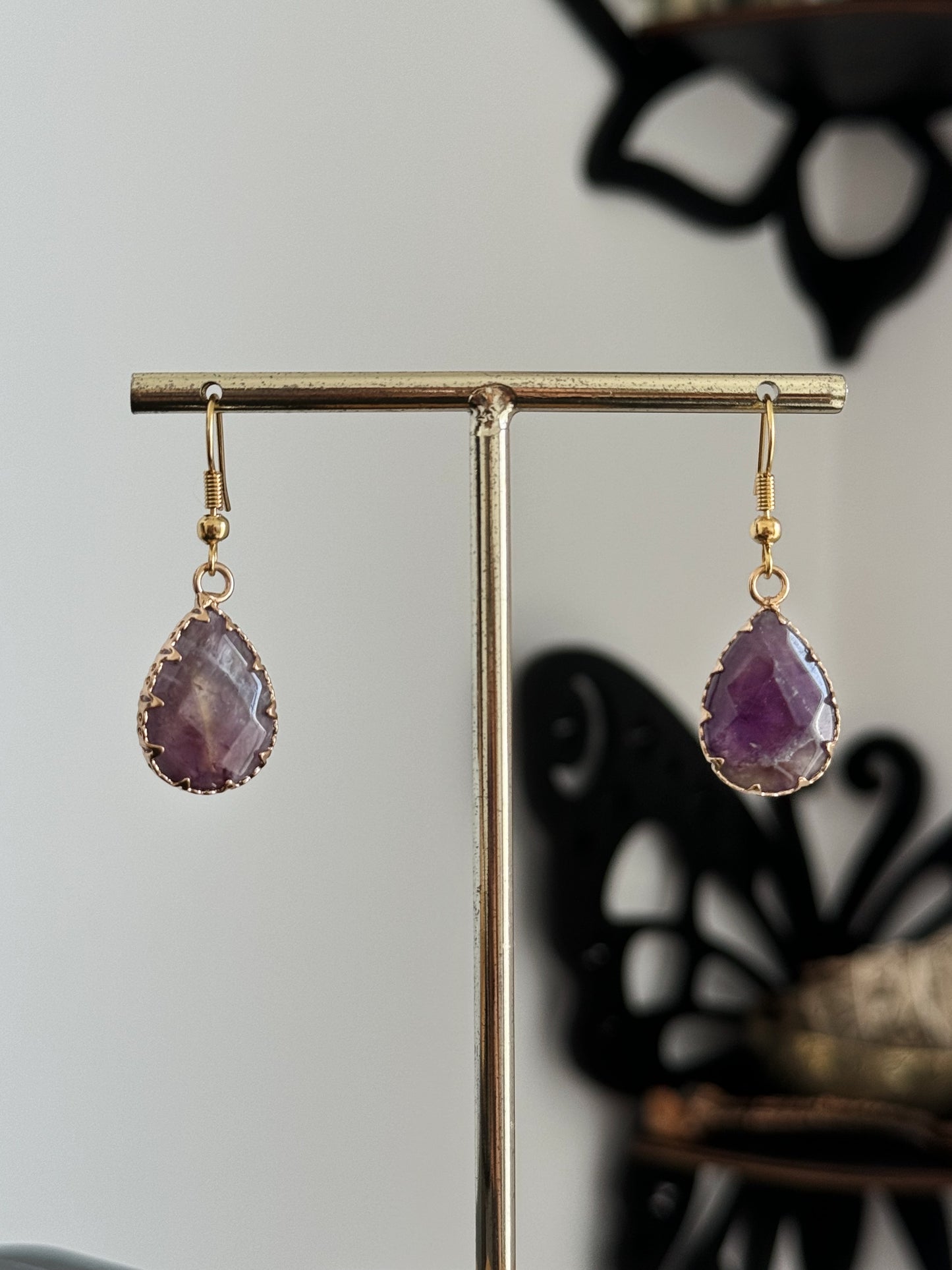 Amethyst Teardrop Gold Earrings