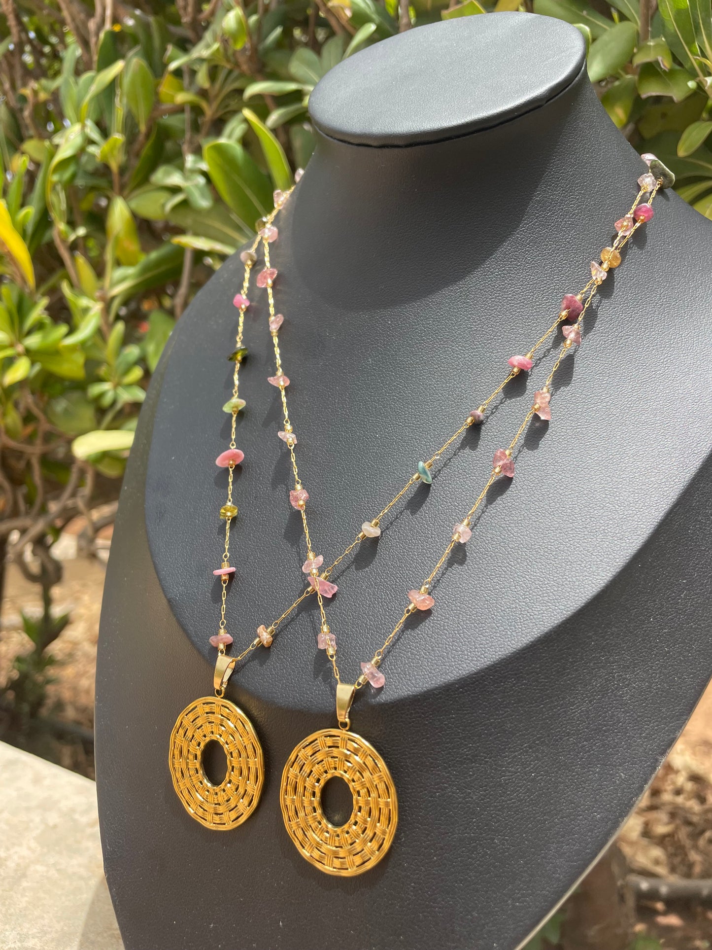Rattan Inspired Tourmaline Gold Necklace