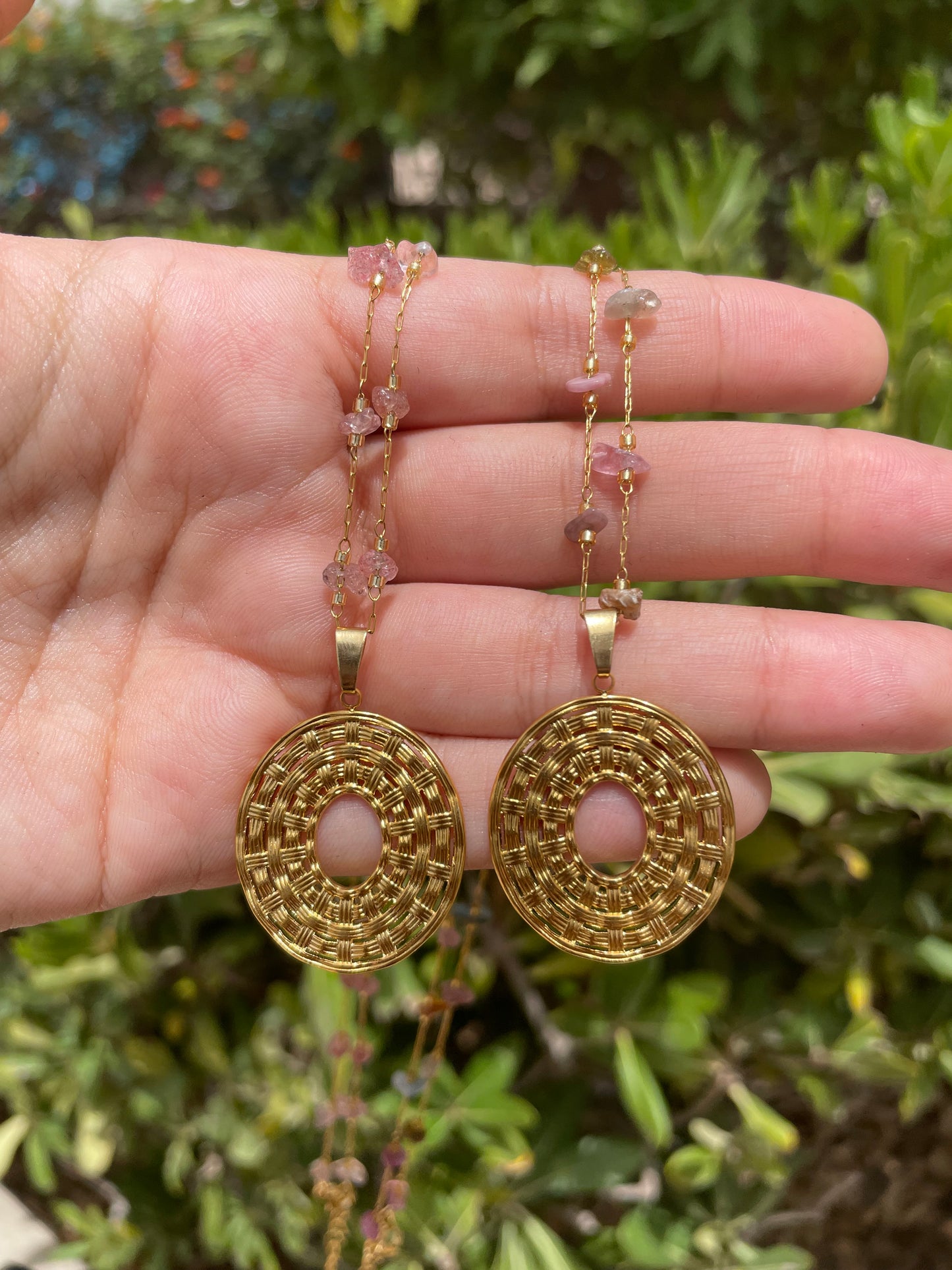 Rattan Inspired Tourmaline Gold Necklace