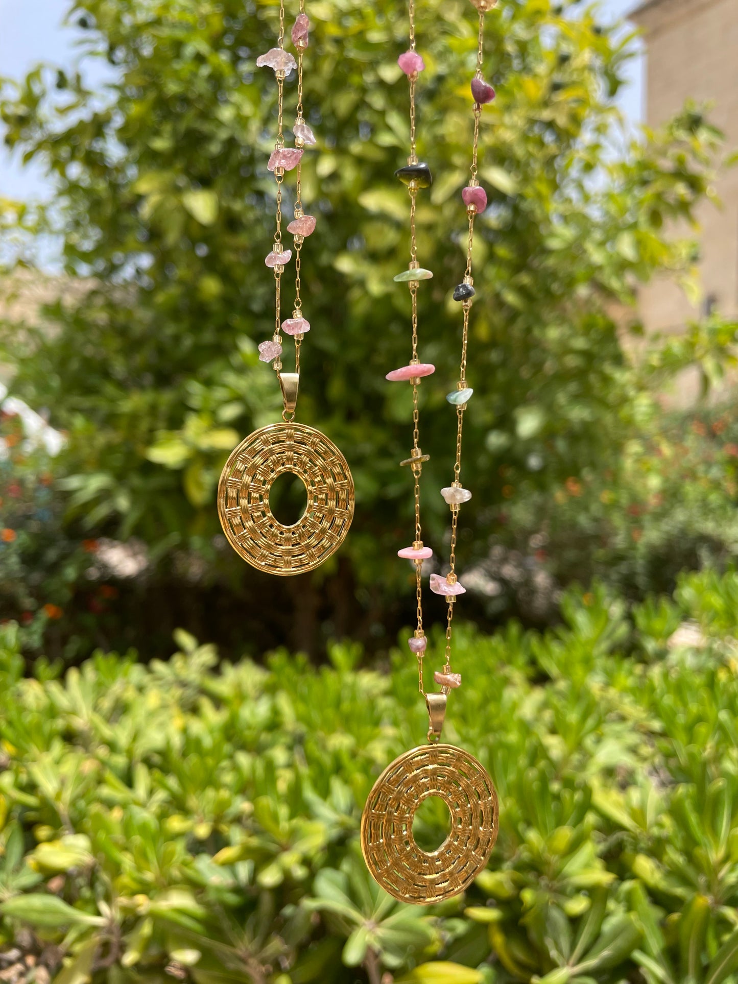 Rattan Inspired Tourmaline Gold Necklace