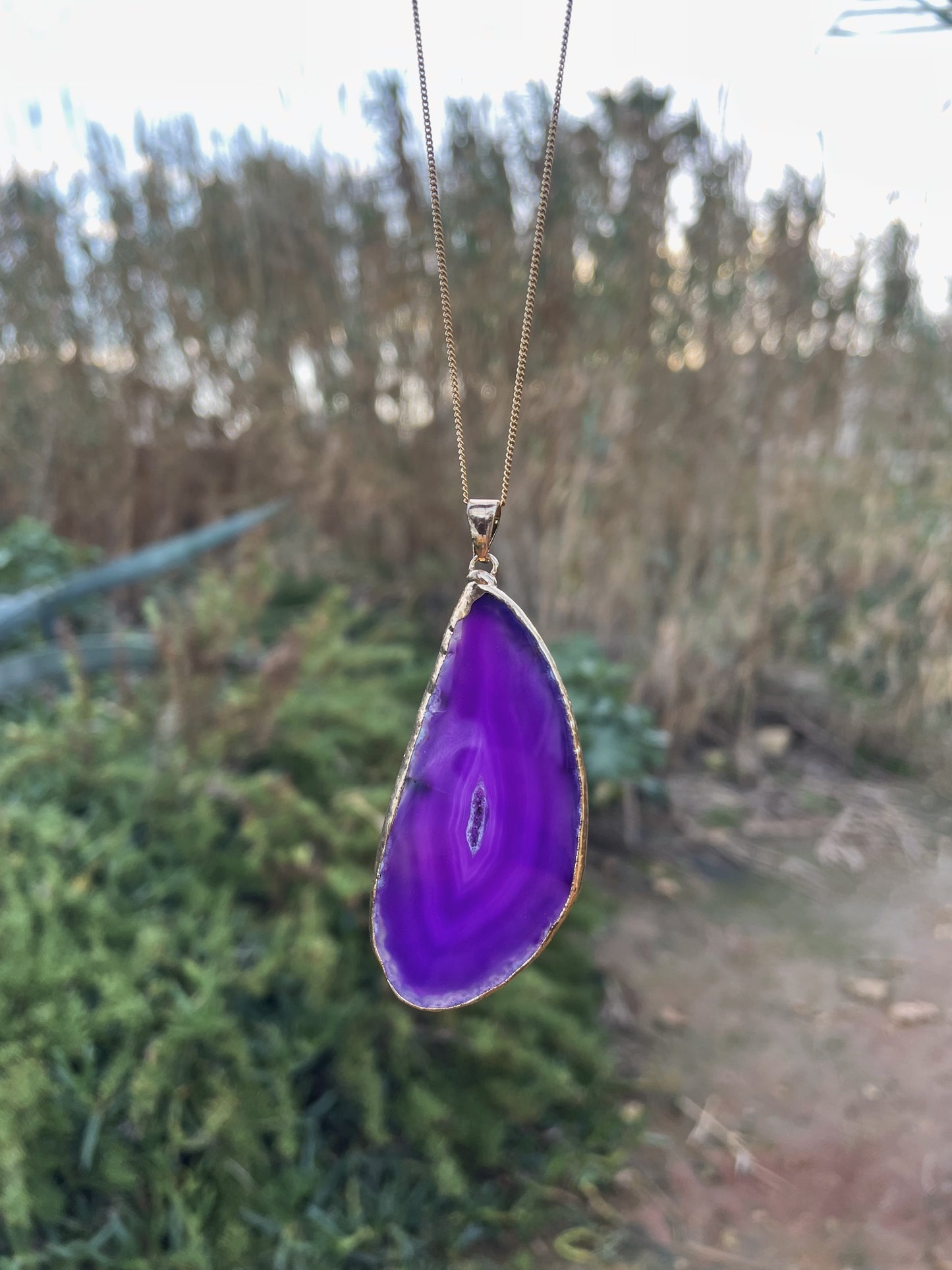 Purple Agate Gold Necklace