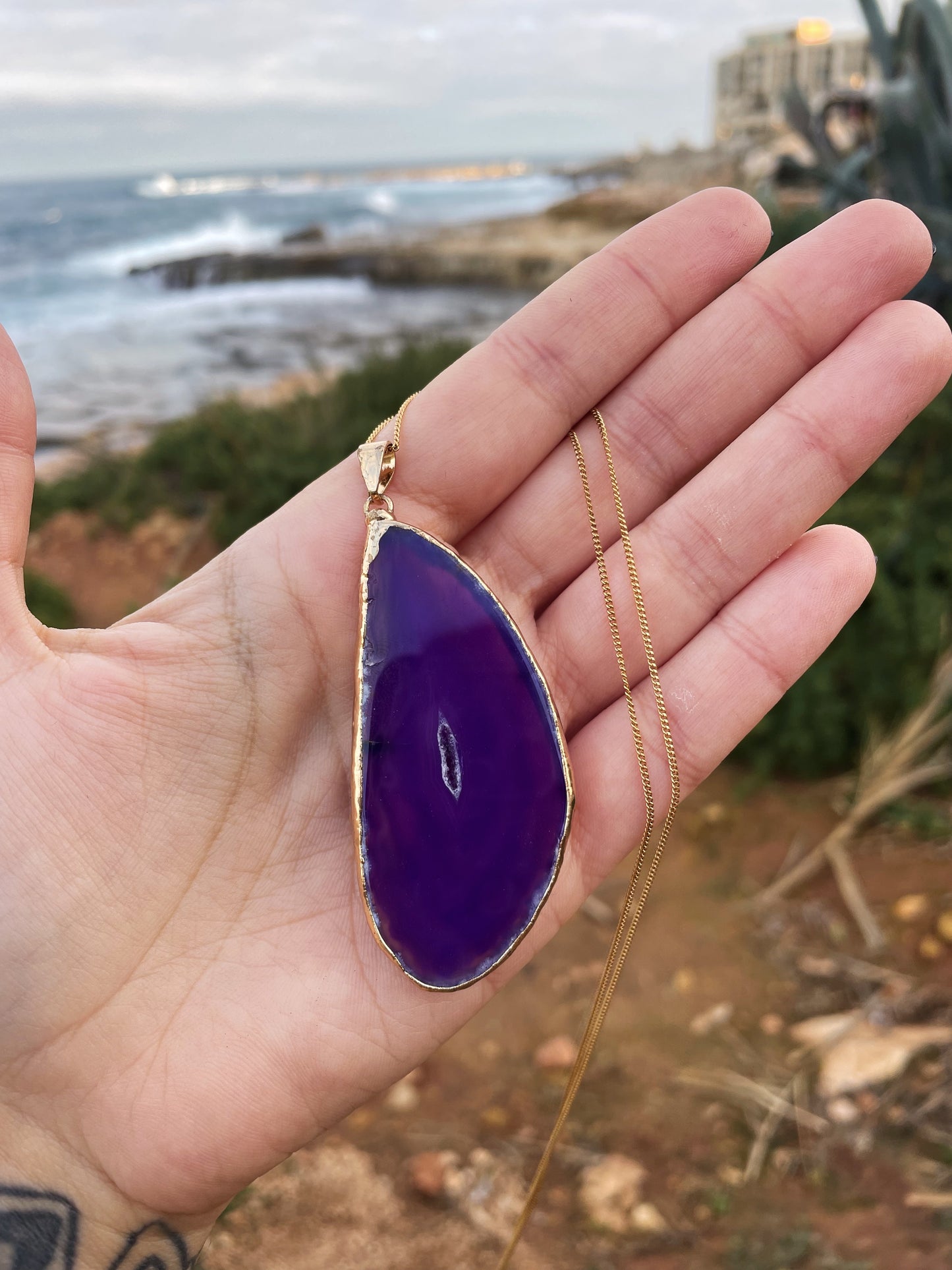 Purple Agate Gold Necklace