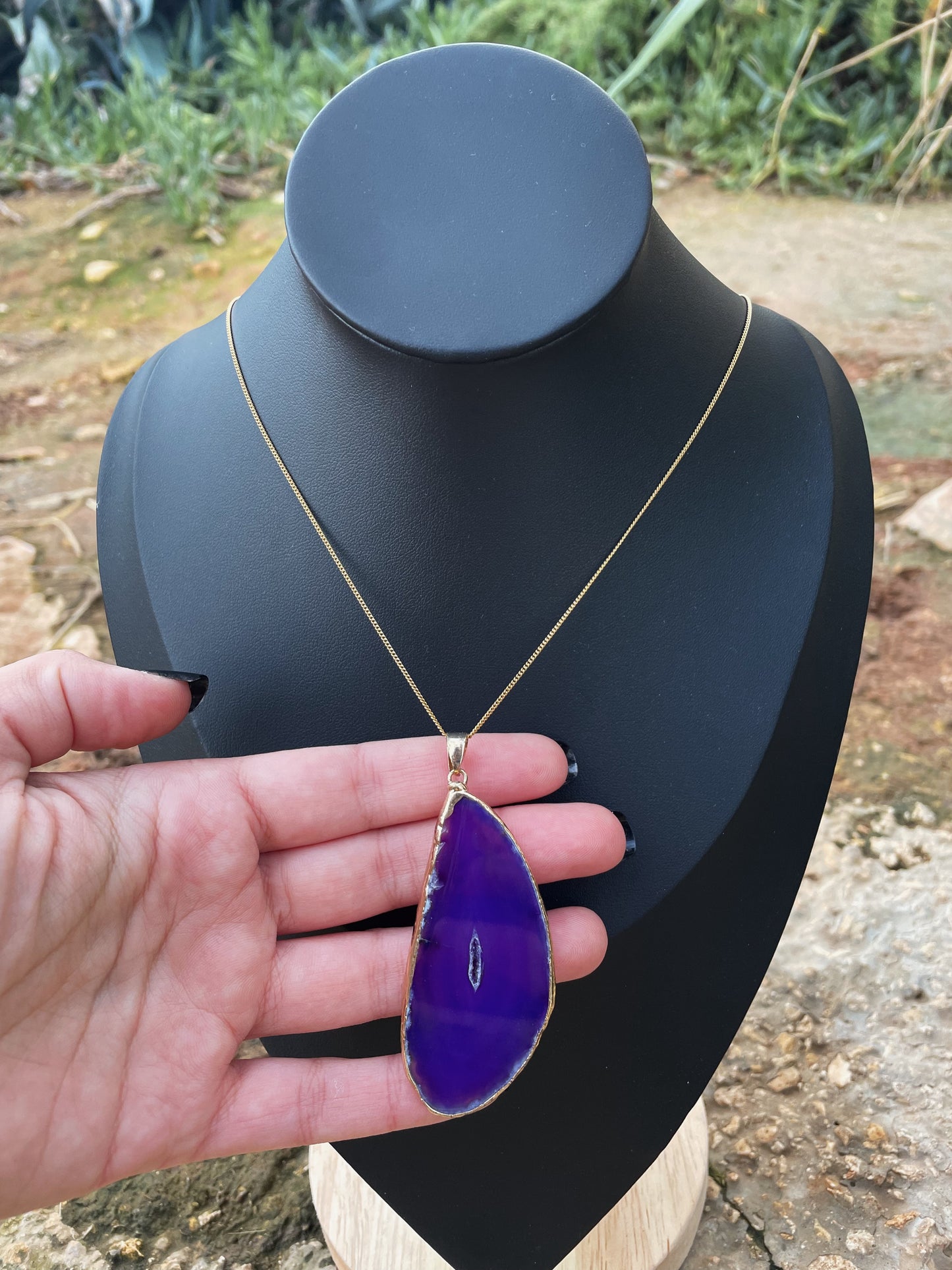 Purple Agate Gold Necklace