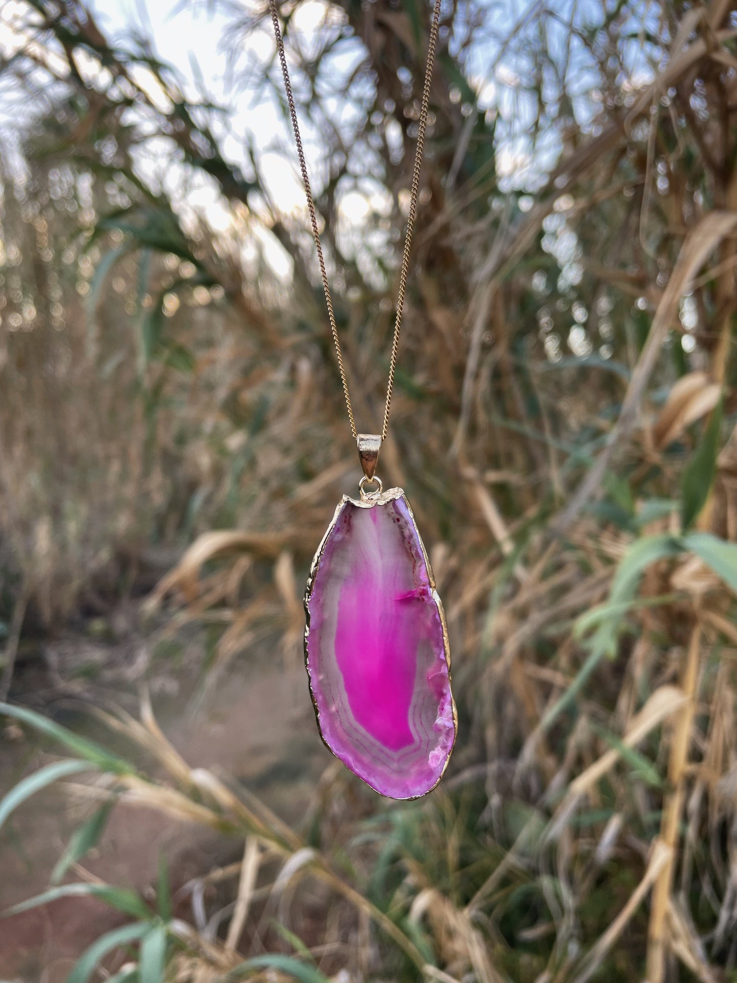 Pink Agate Gold Necklace