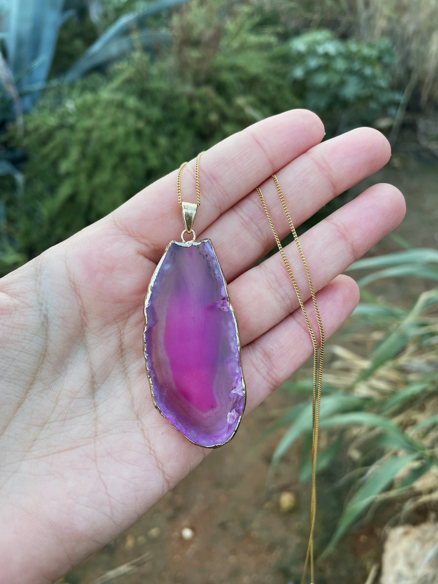 Pink Agate Gold Necklace