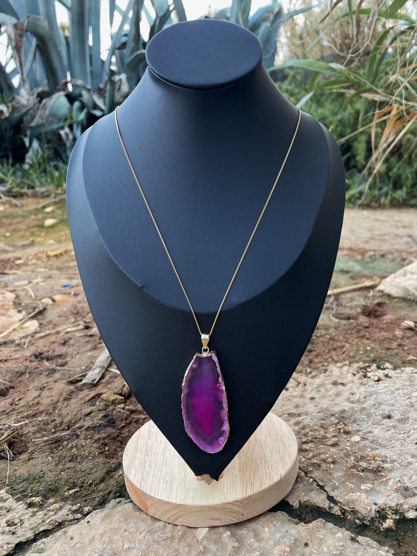 Pink Agate Gold Necklace