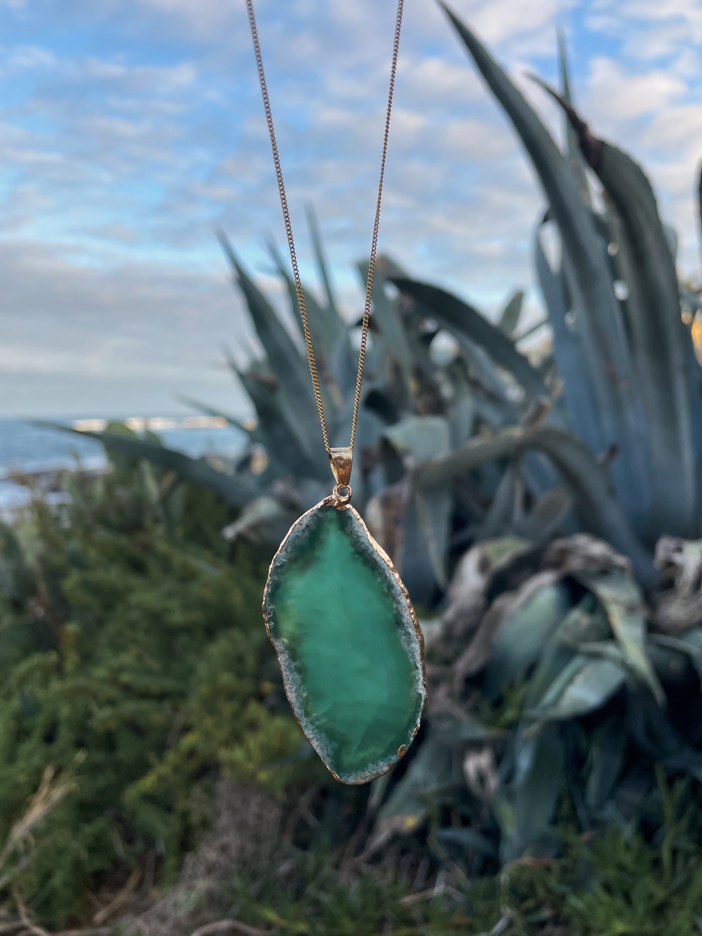 Green Agate Gold Necklace