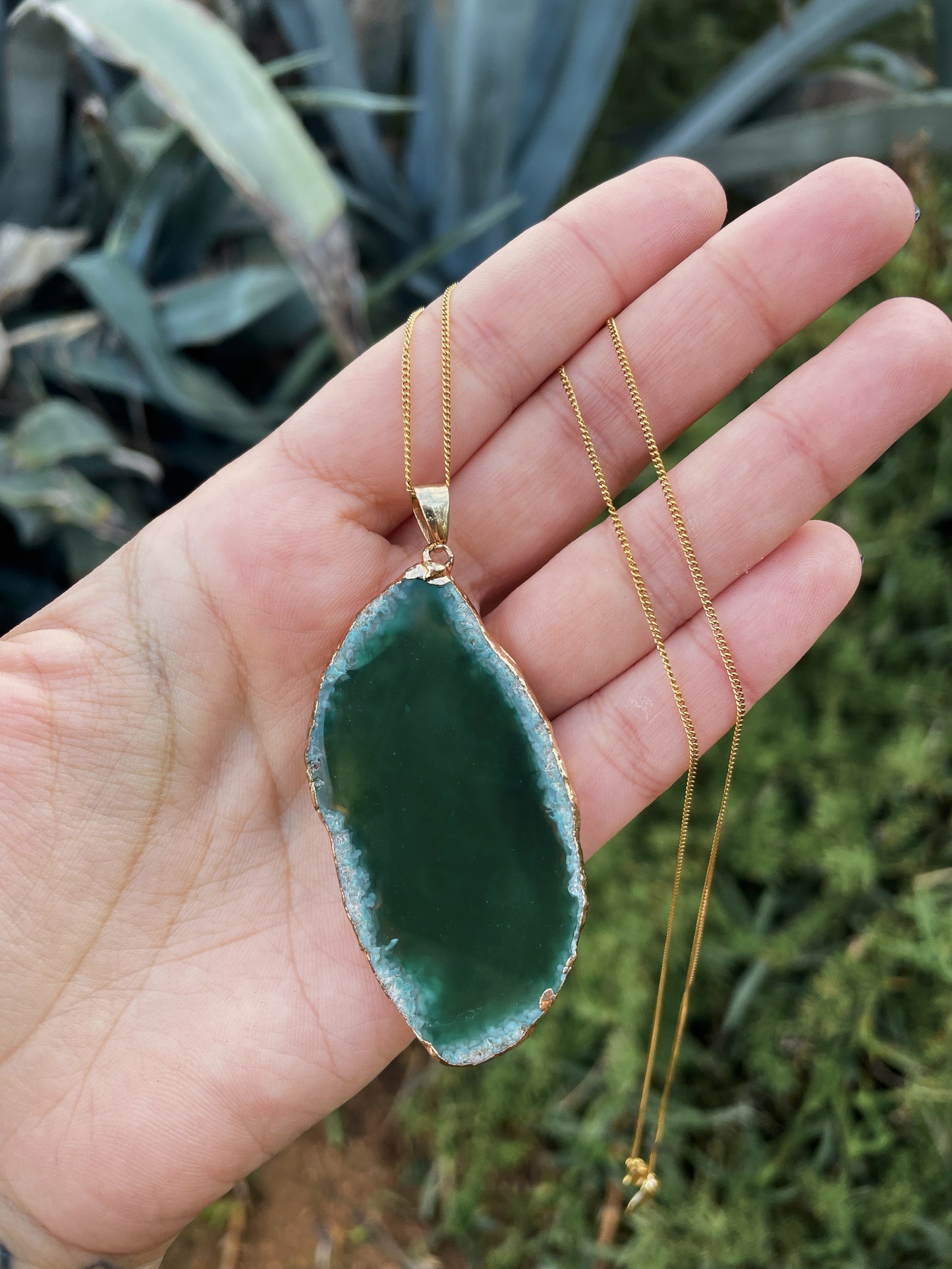 Green Agate Gold Necklace
