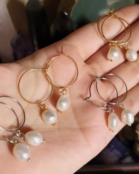Mother of Pearl Hoop Gold or Silver Earrings