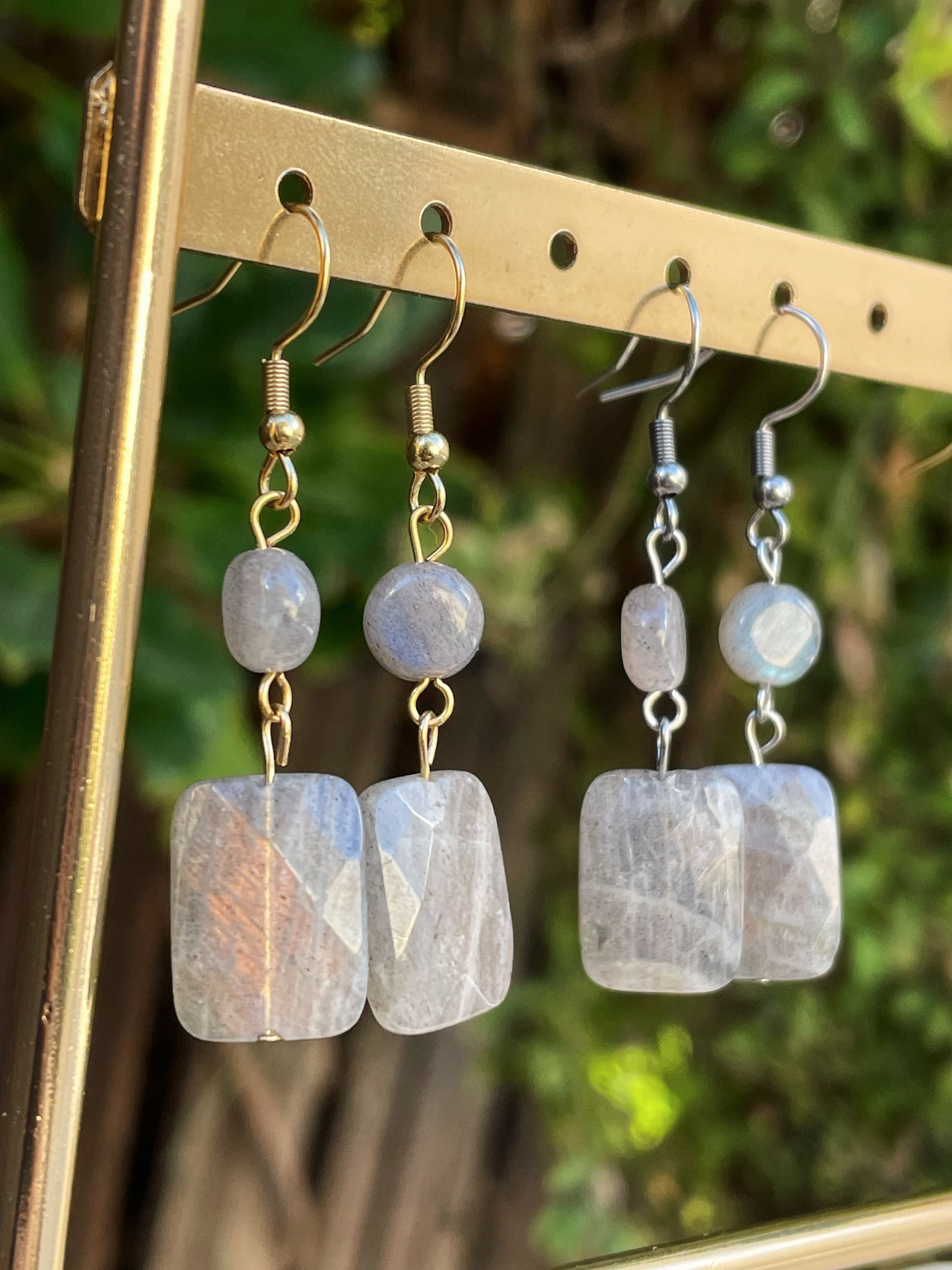 Labradorite Silver, Gold Earrings, 2 Tier Mixed︱ Repurposed