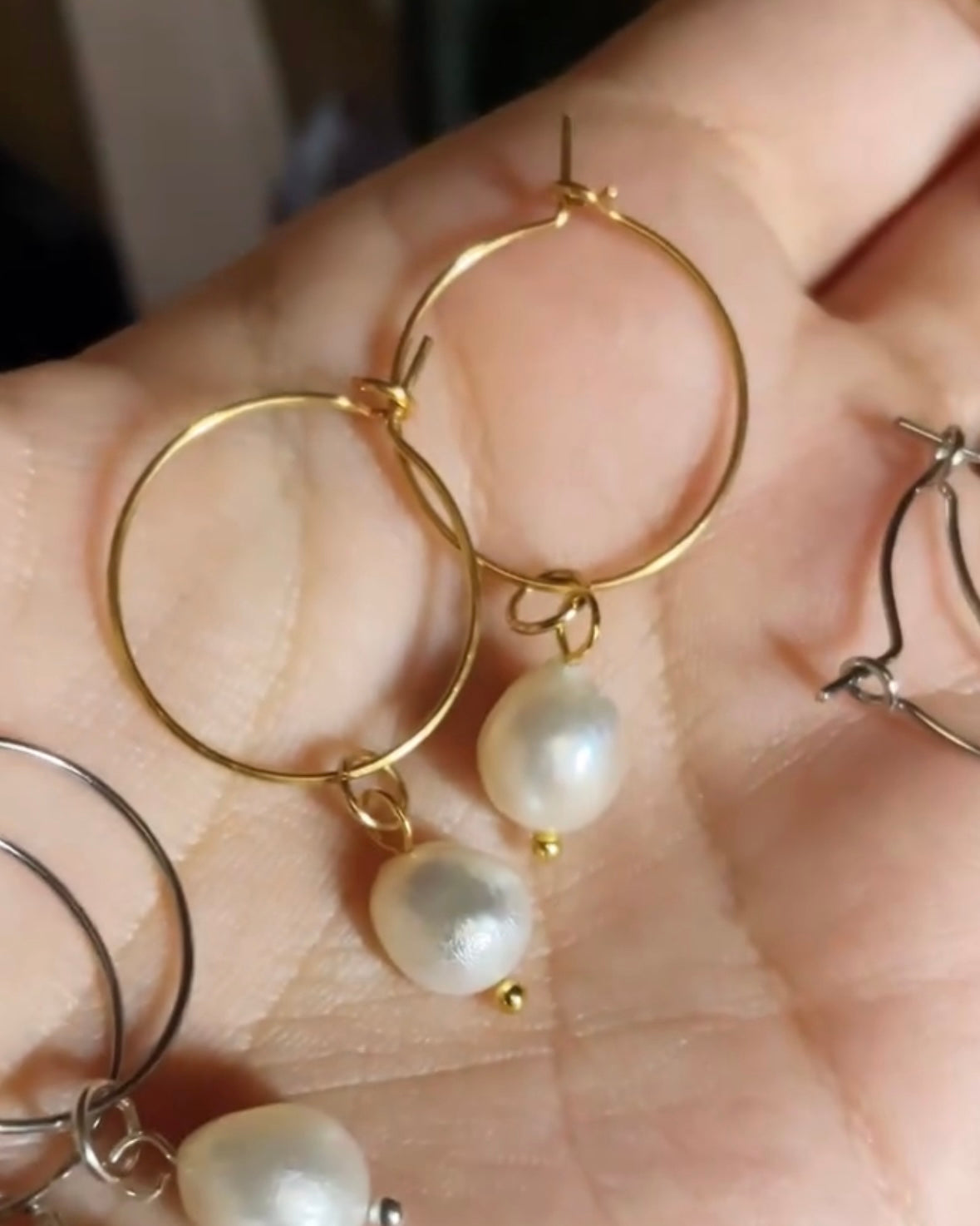 Mother of Pearl Hoop Gold or Silver Earrings