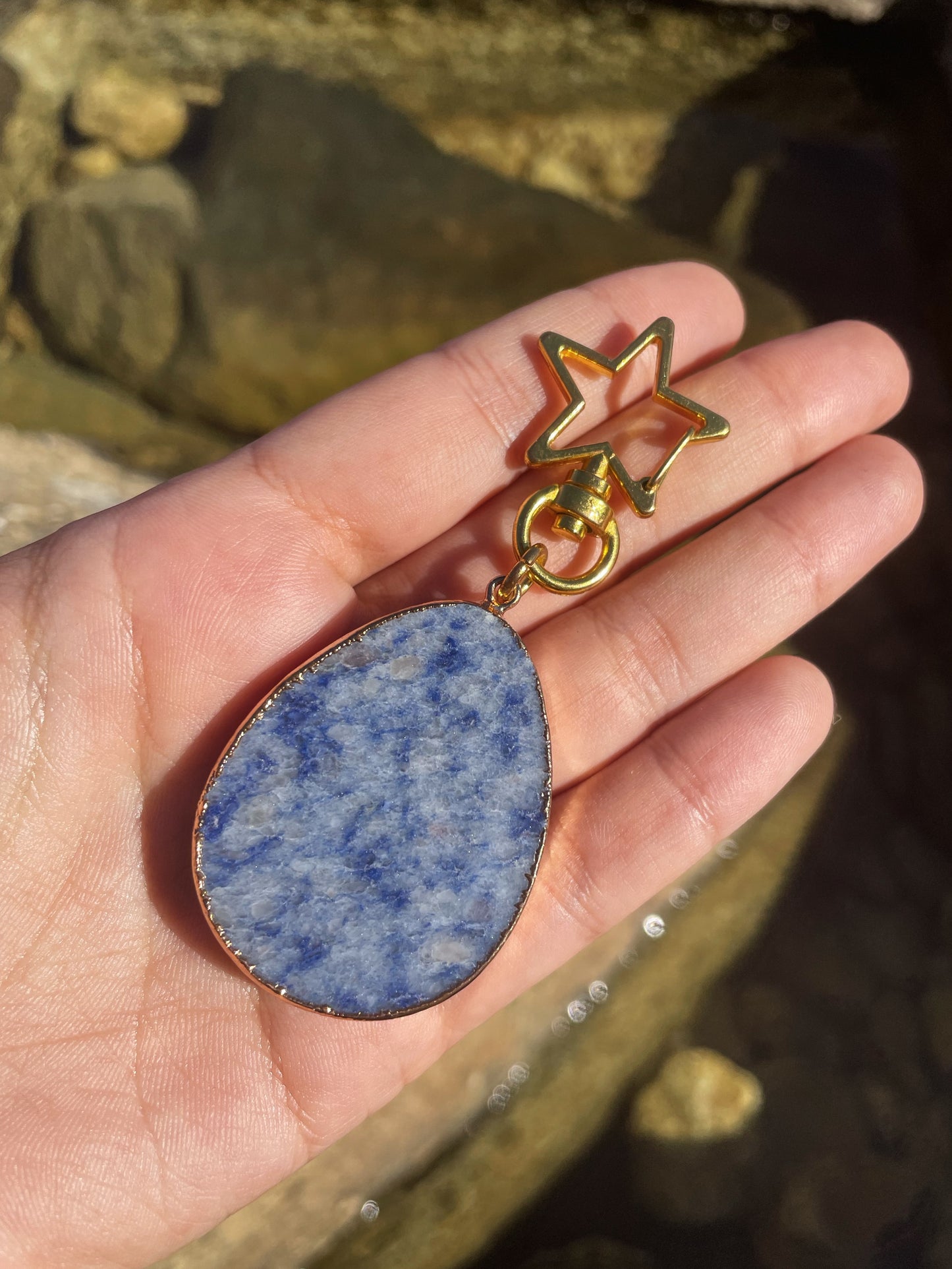 Blue Sodalite Gold, Star Ring Keychain