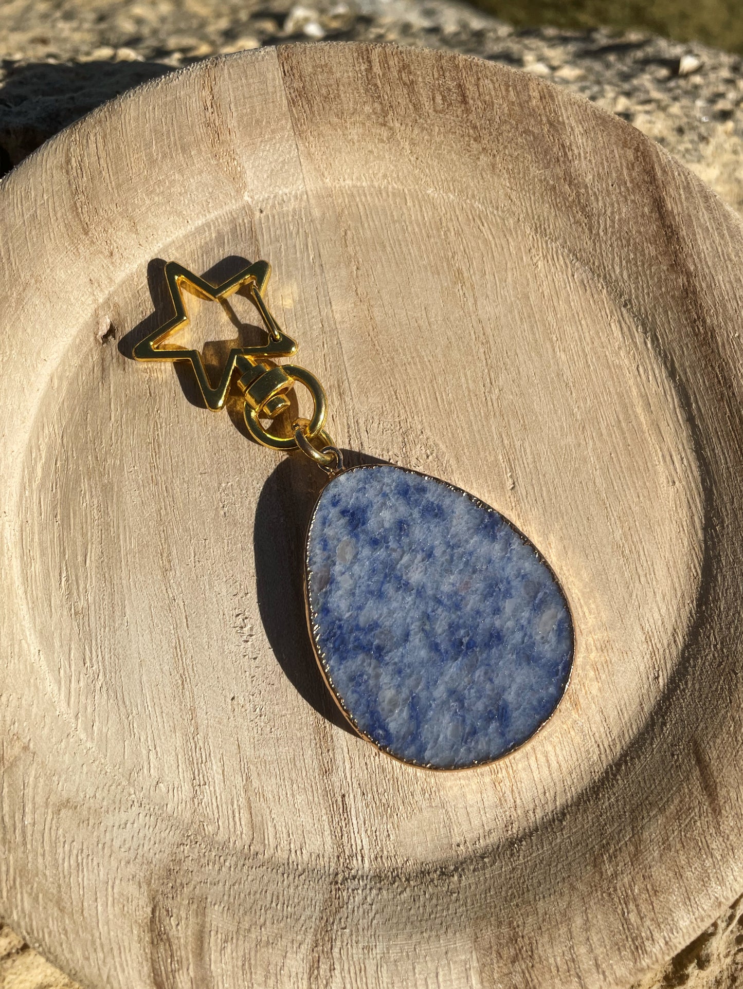 Blue Sodalite Gold, Star Ring Keychain