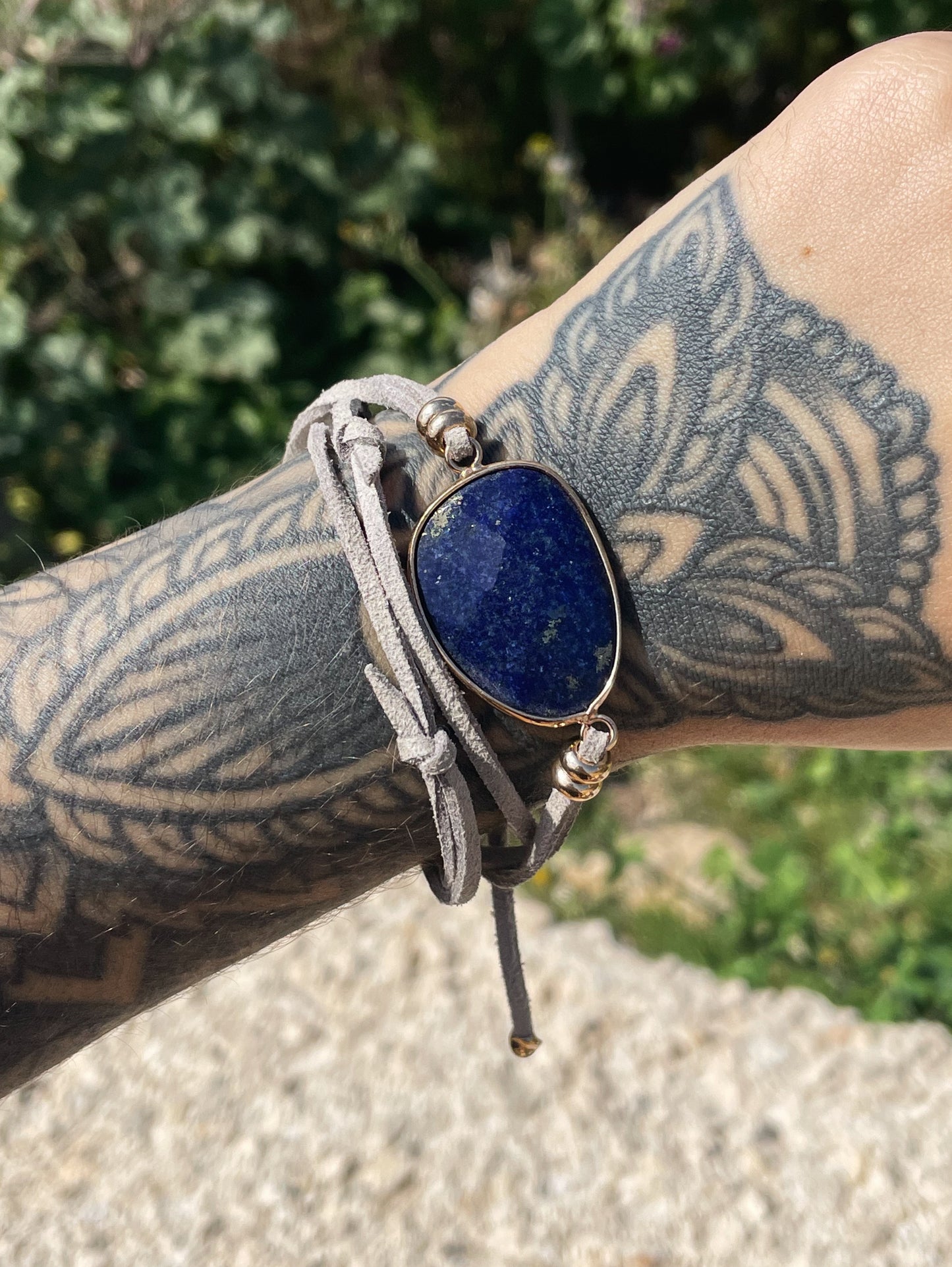 Lapis Lazuli Grey Faux Leather Multi-Purpose Bracelet/Anklet/Necklace