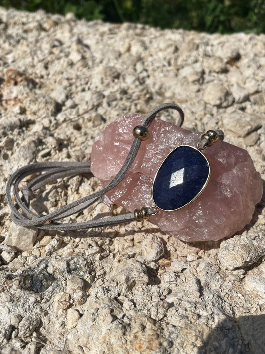 Lapis Lazuli Grey Faux Leather Multi-Purpose Bracelet/Anklet/Necklace