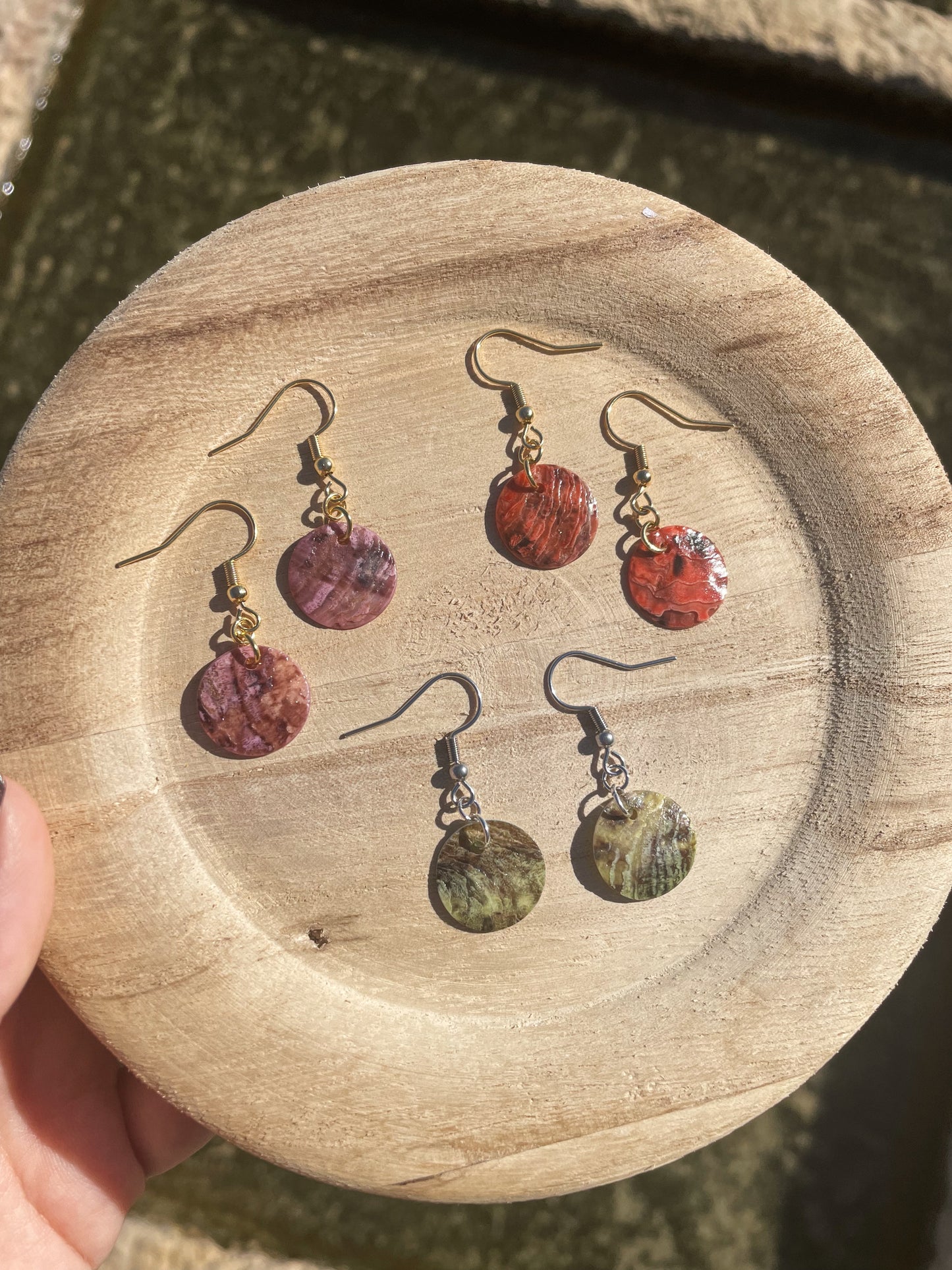 Dyed Natural Shell Silver, Gold Earrings