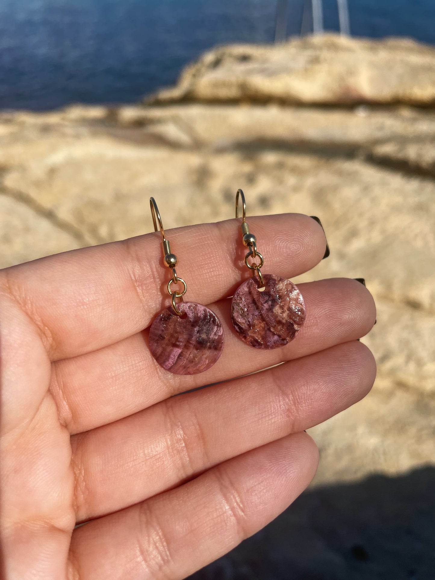 Dyed Natural Shell Silver, Gold Earrings