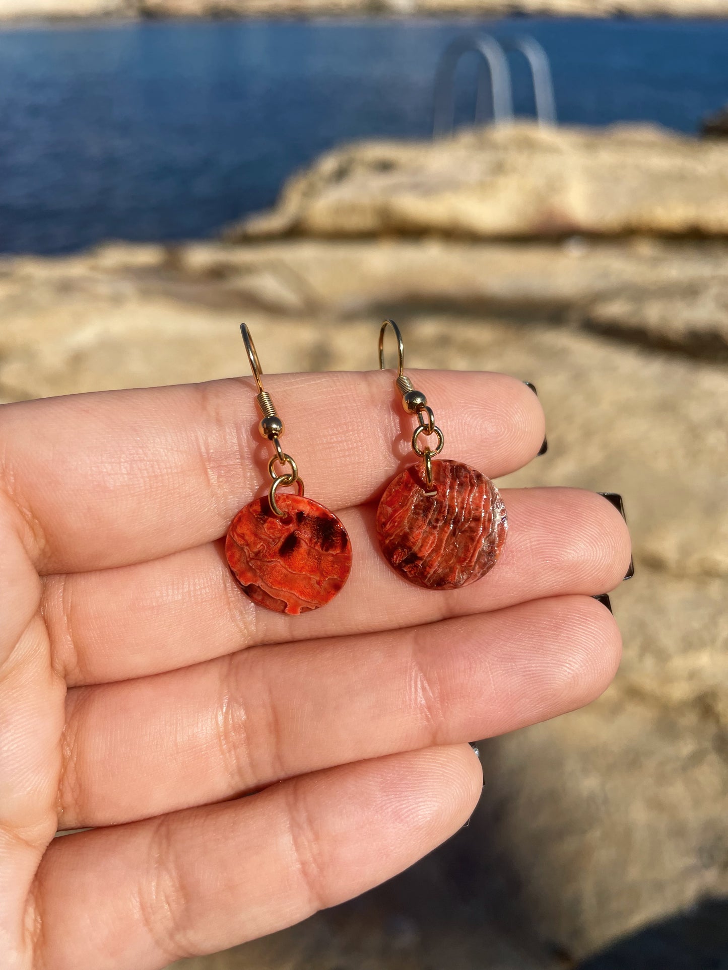 Dyed Natural Shell Silver, Gold Earrings