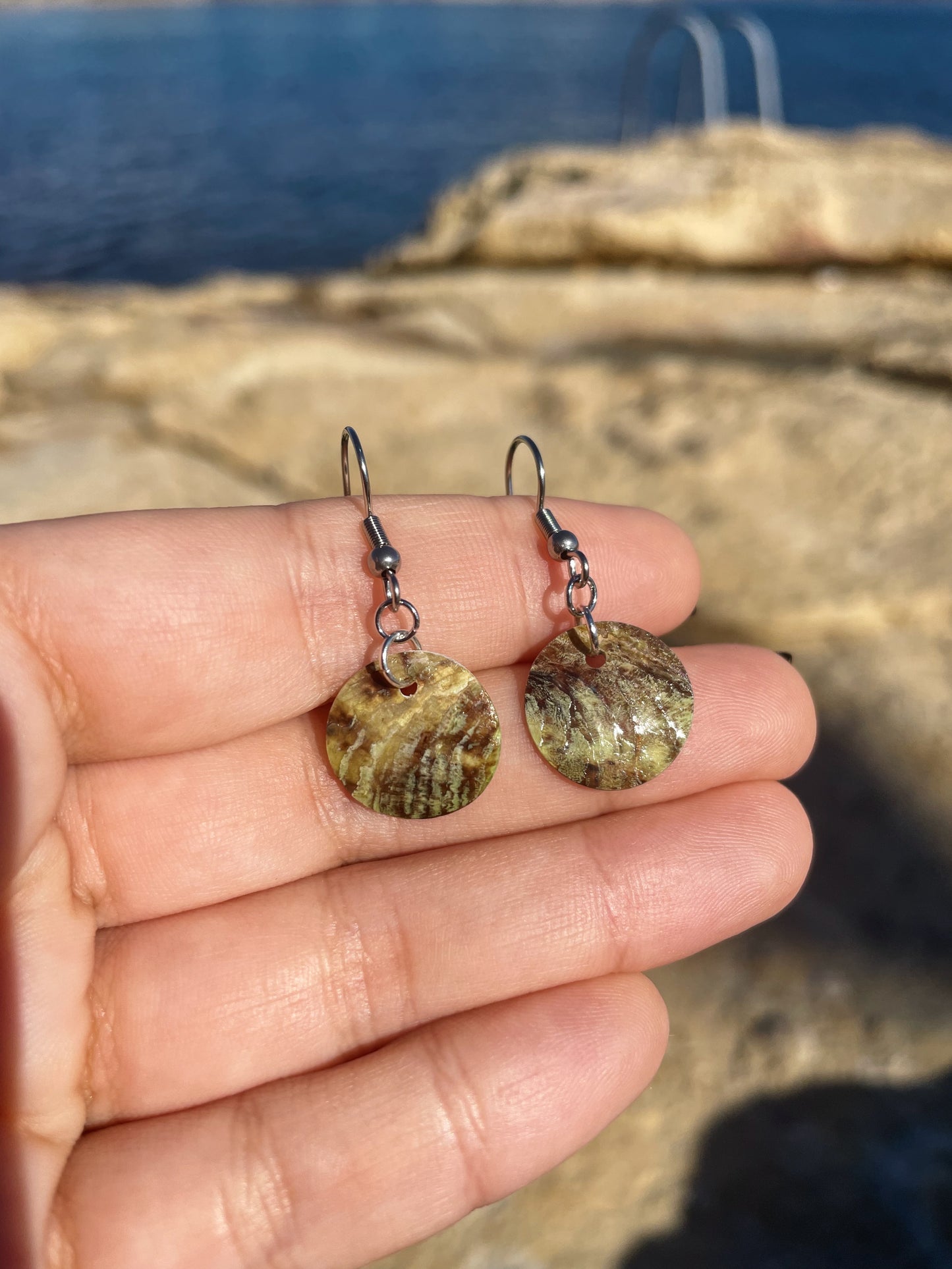 Dyed Natural Shell Silver, Gold Earrings