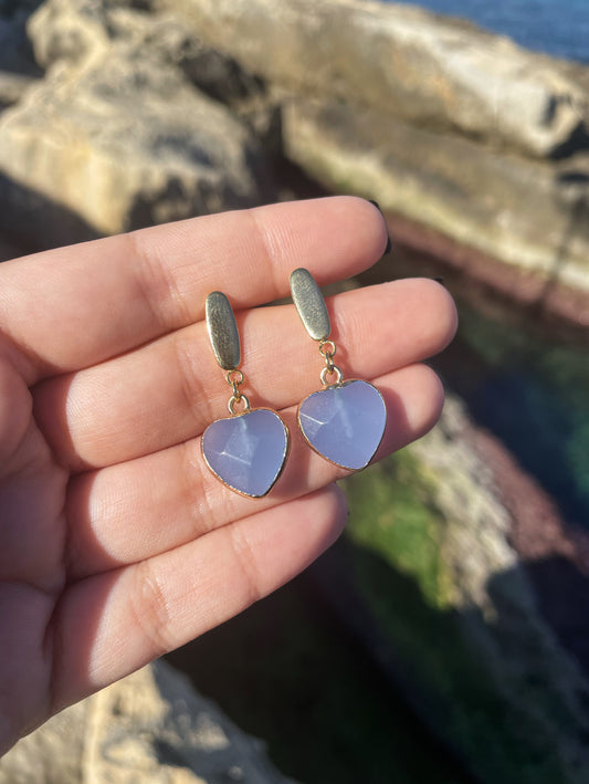 Blue Agate Heart Stud Gold Earrings