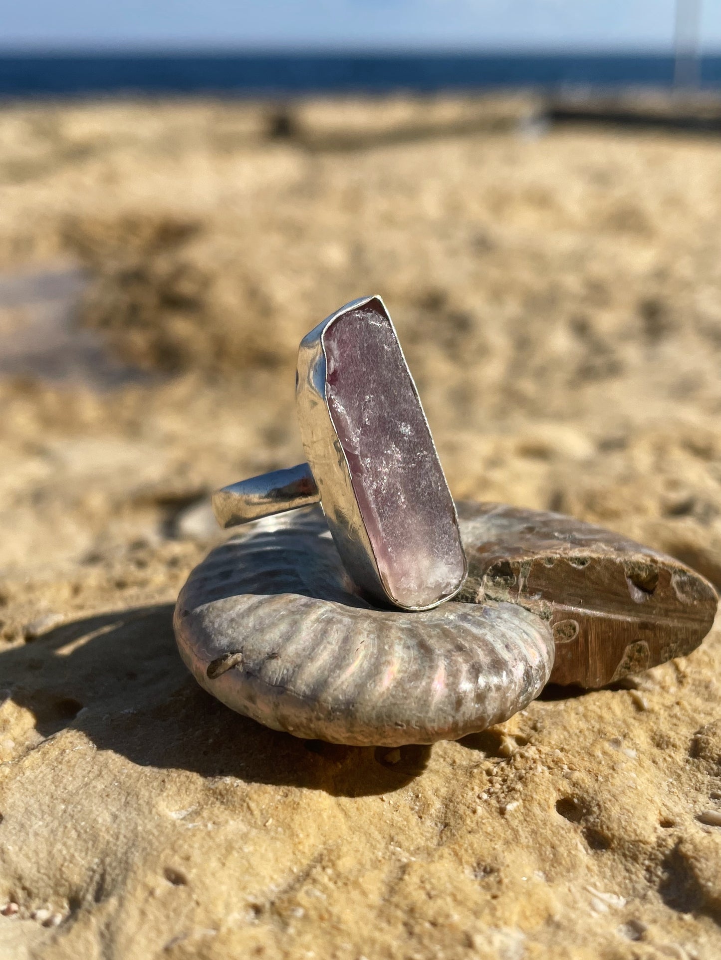 Chevron Amethyst Silver Ring