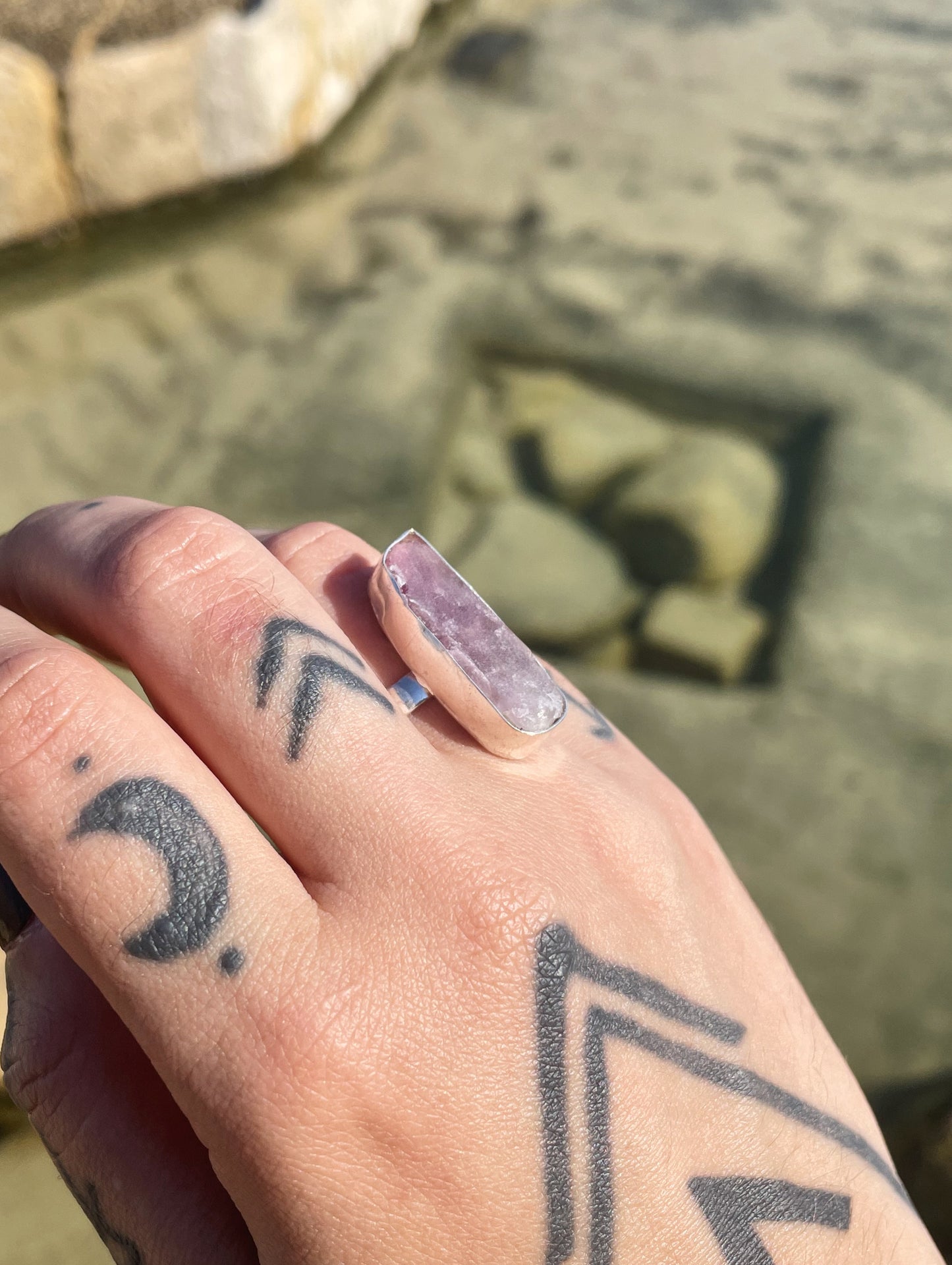 Chevron Amethyst Silver Ring