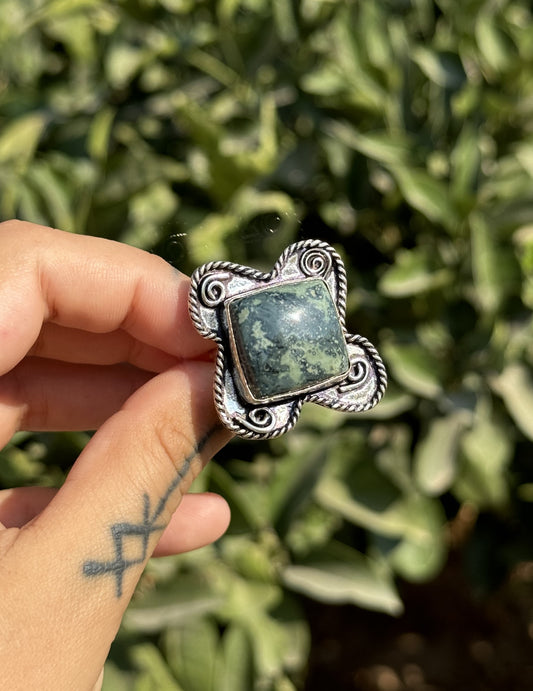 Jasper Ornamental Silver Ring