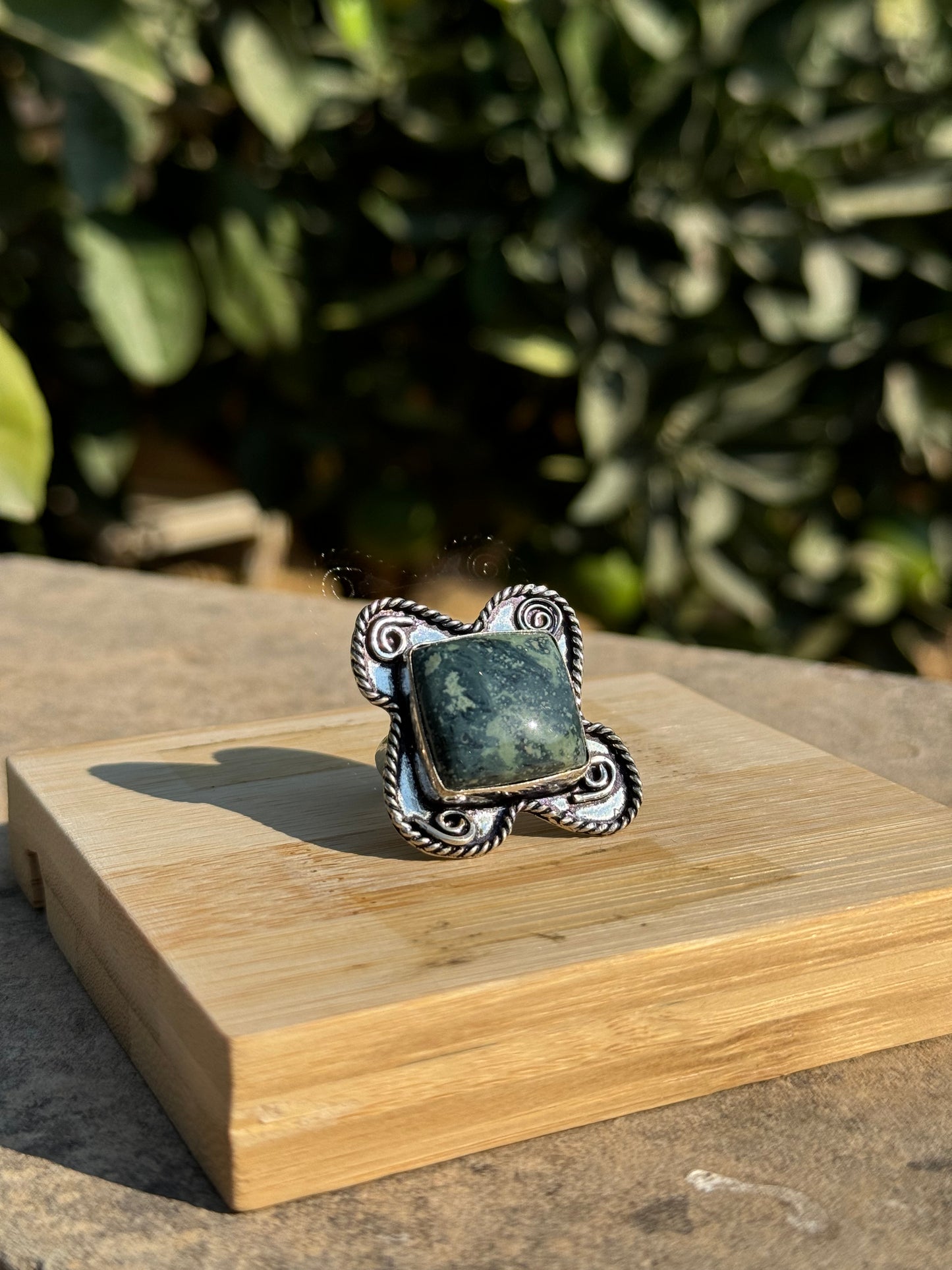 Jasper Ornamental Silver Ring