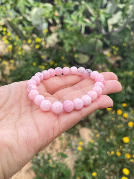 Pink Opal Chalcedony Beads Bracelet