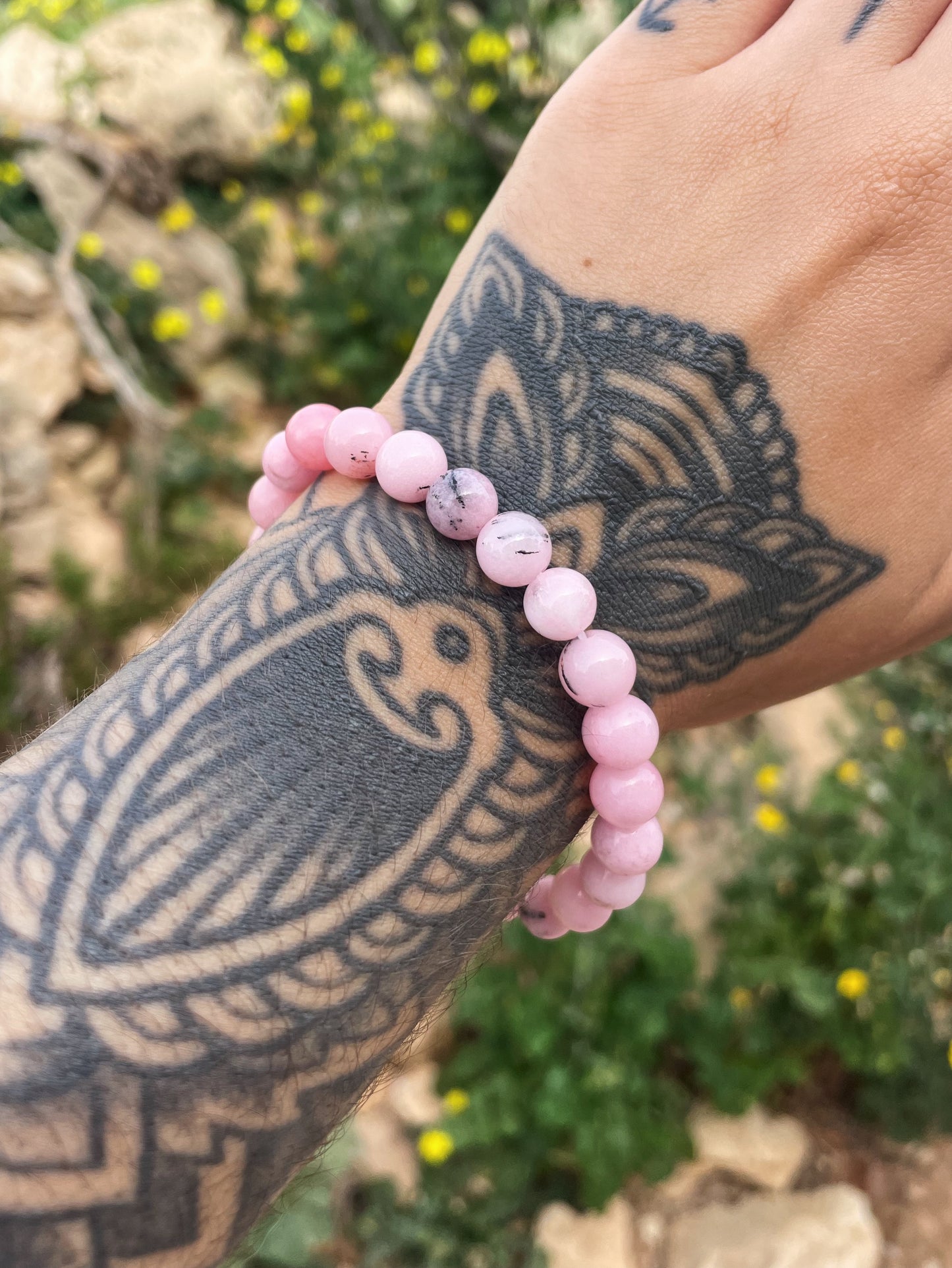 Pink Opal Chalcedony Beads Bracelet