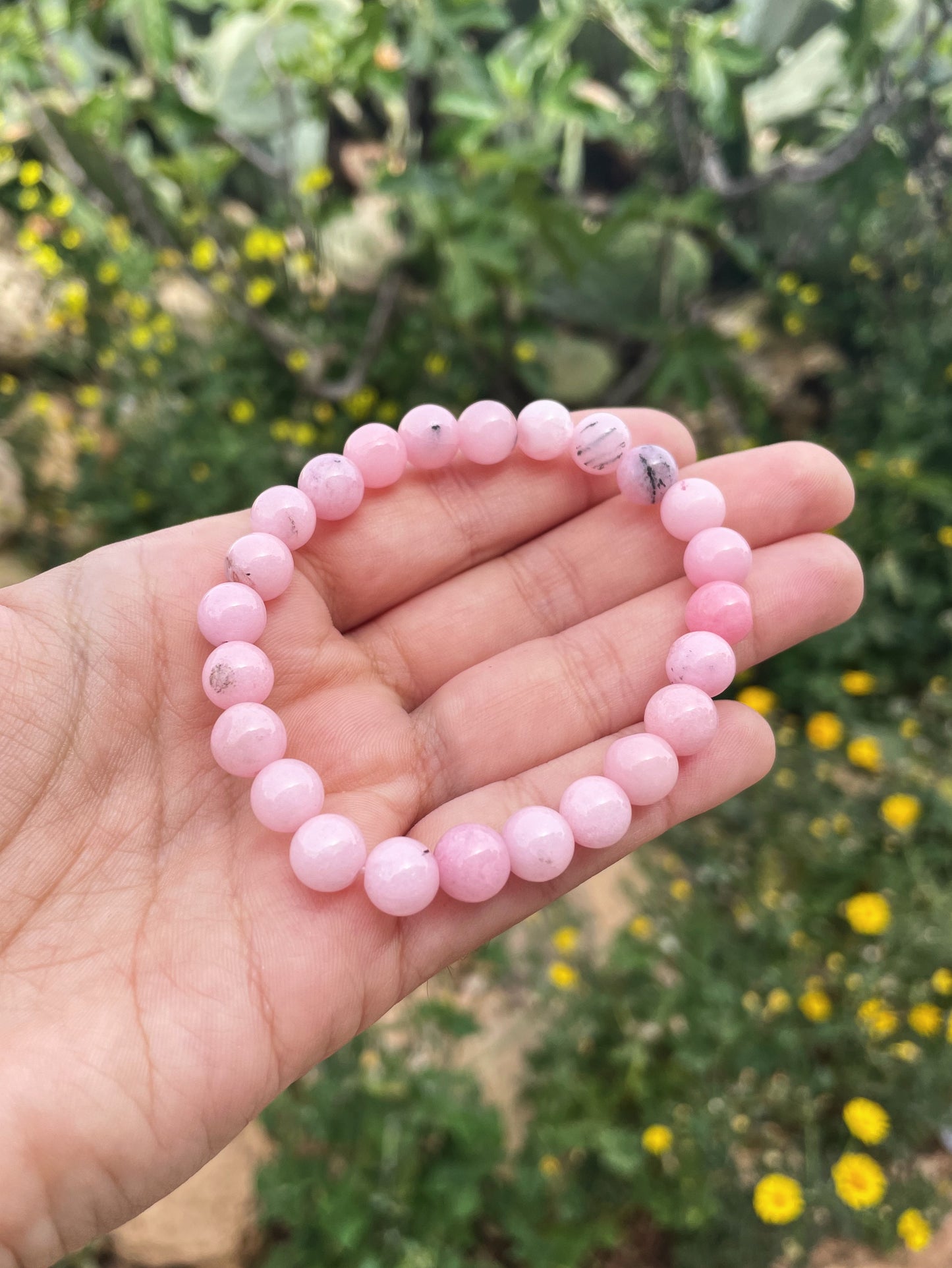 Pink Opal Chalcedony Beads Bracelet