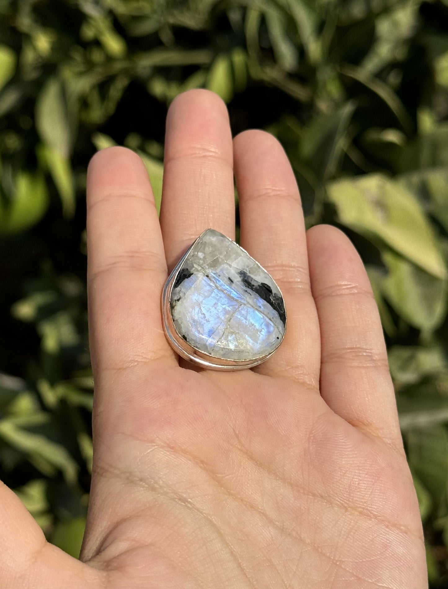 Rainbow Moonstone Silver Ring