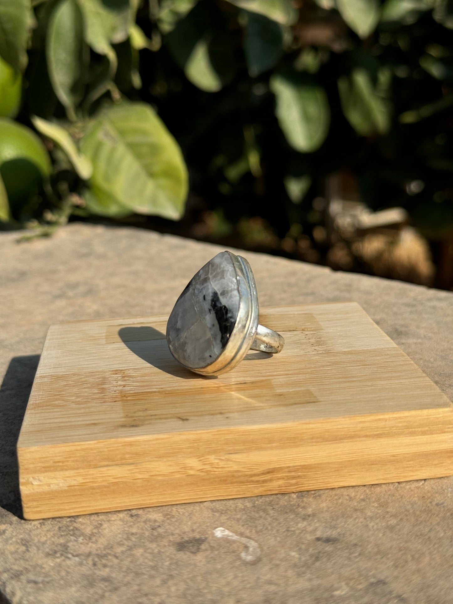 Rainbow Moonstone Silver Ring