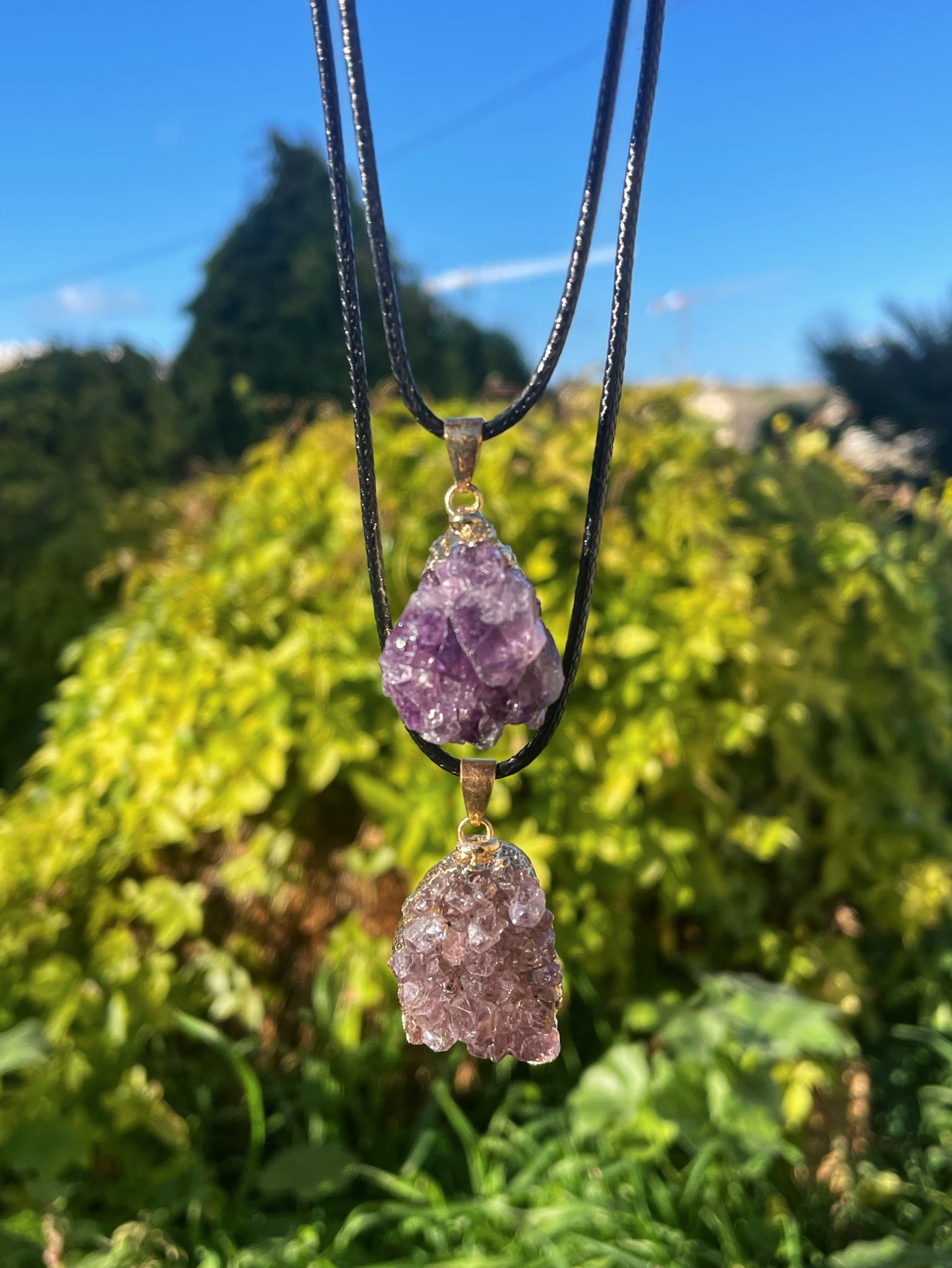 Amethyst Cluster Black Cord Necklace